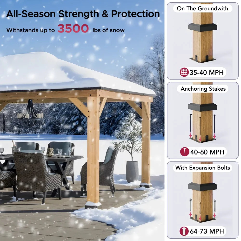 SUNJOY Outdoor Patio 13x15 Wooden Frame Backyard Hardtop Gazebo with Ceiling Hook