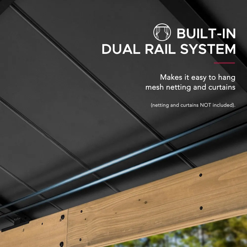 SUNJOY Outdoor Patio 13x15 Wooden Frame Backyard Hardtop Gazebo with Ceiling Hook