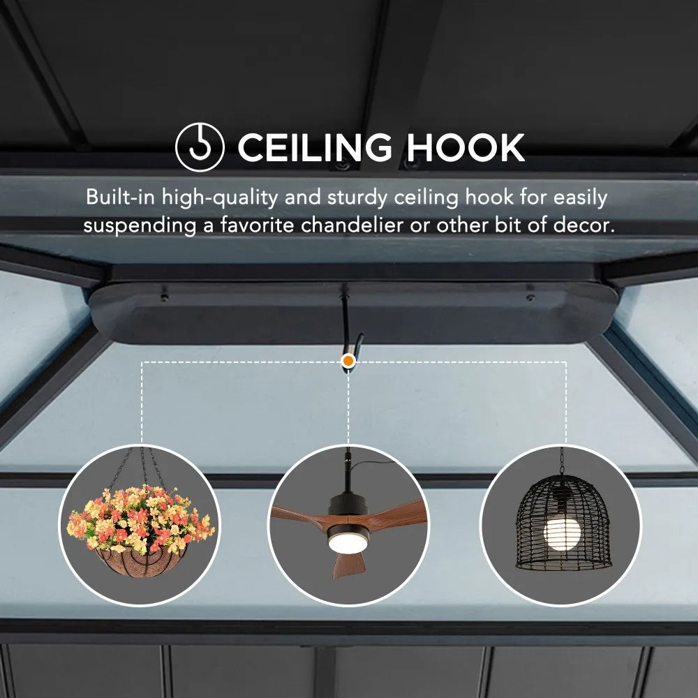 SUNJOY Outdoor Patio 13x15 Wooden Frame Backyard Hardtop Gazebo with Ceiling Hook