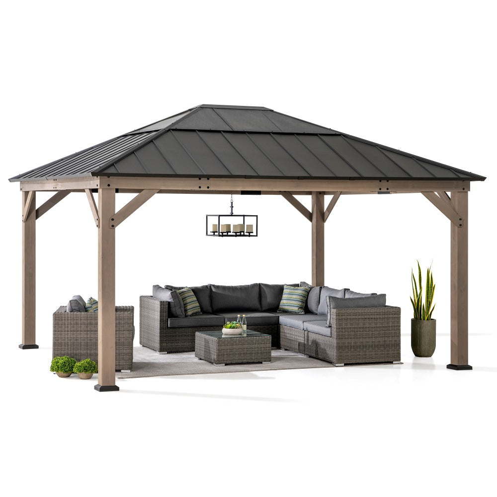 SUNJOY 13x15 Wooden Gazebo with Translucent Skylight and Ceiling Hook.