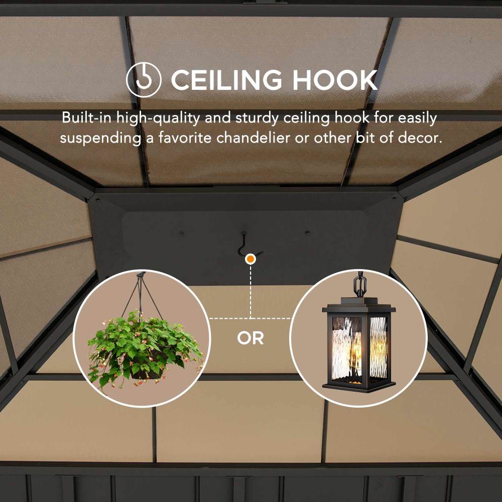 SUNJOY 13x15 Wooden Gazebo with Translucent Skylight and Ceiling Hook.