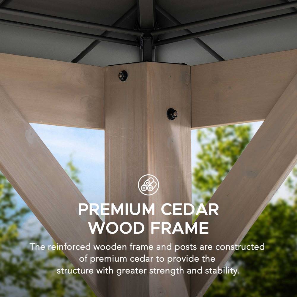 SUNJOY 13x15 Wooden Gazebo with Translucent Skylight and Ceiling Hook.