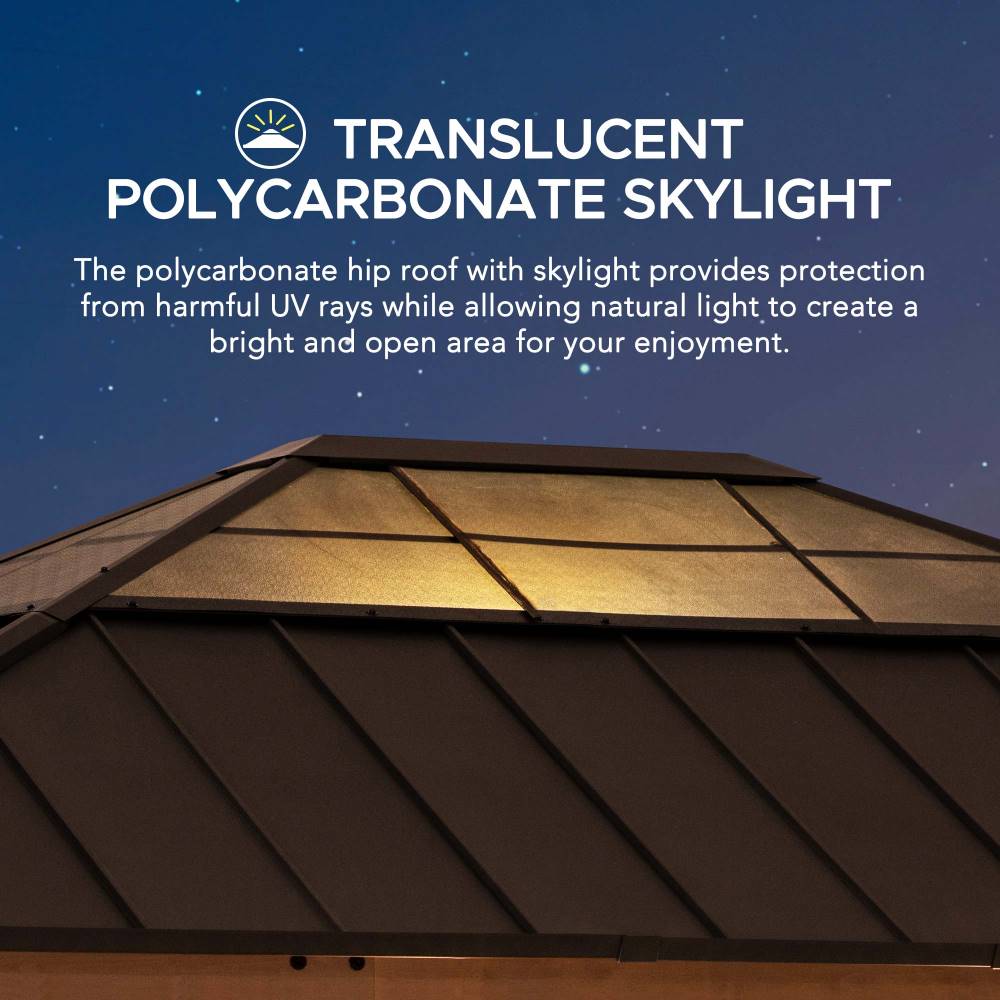 SUNJOY 13x15 Wooden Gazebo with Translucent Skylight and Ceiling Hook.