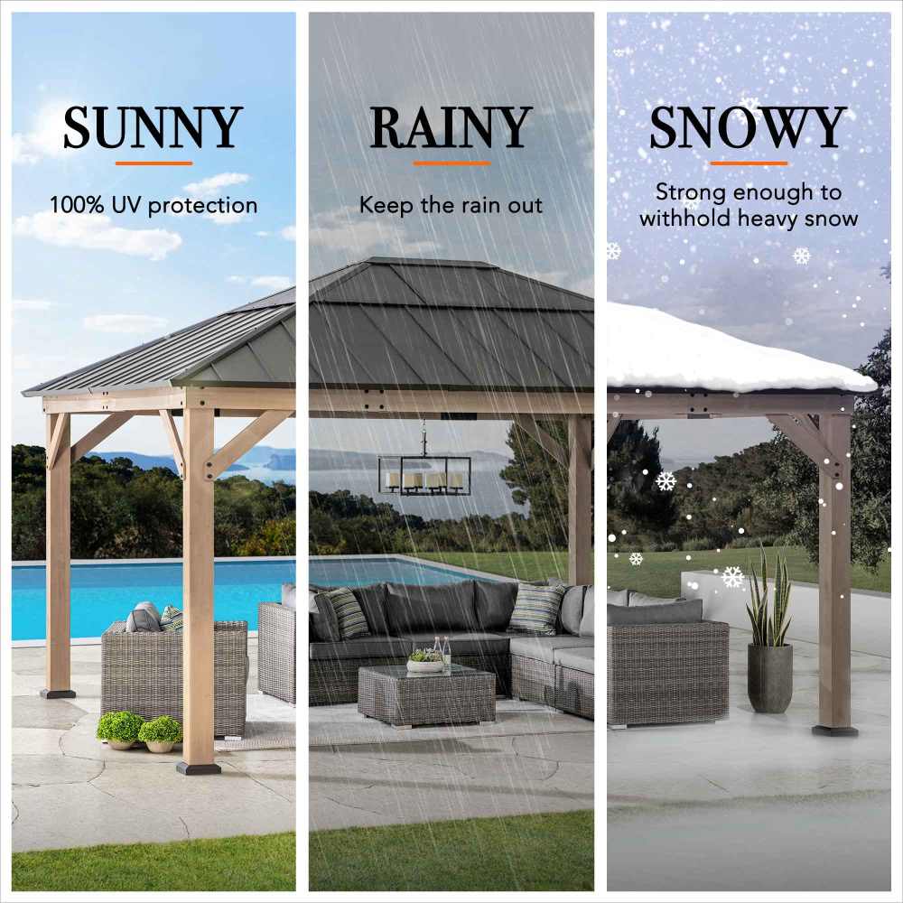 SUNJOY 13x15 Wooden Gazebo with Translucent Skylight and Ceiling Hook.