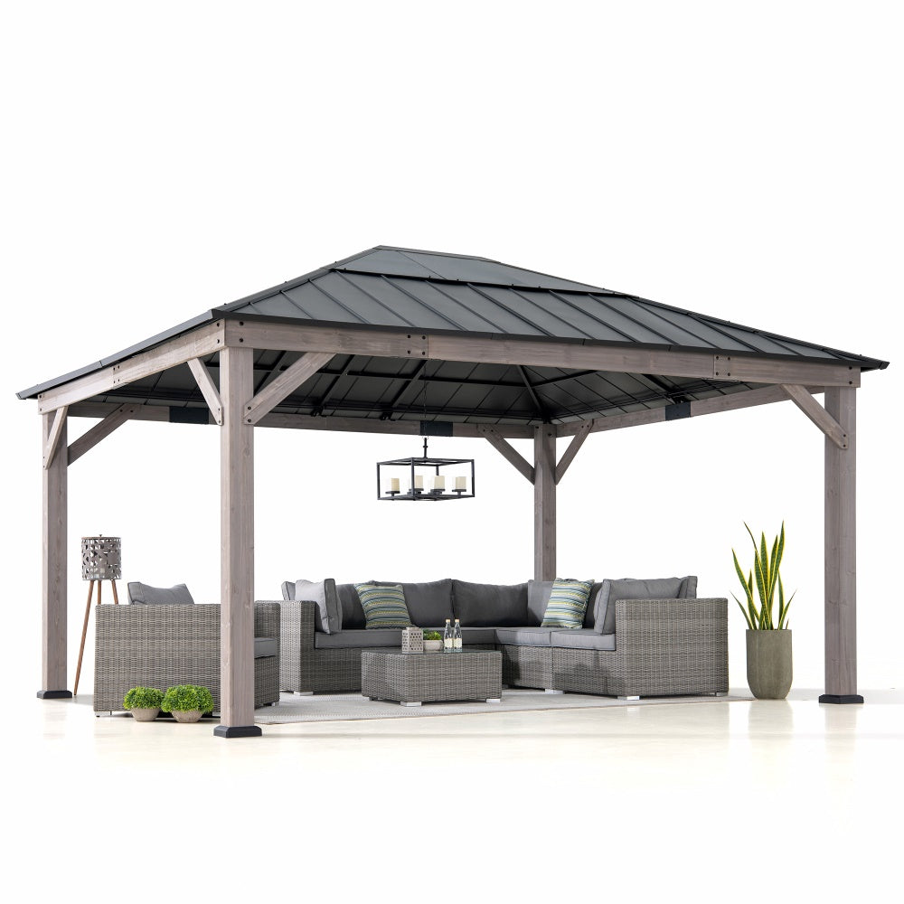 SUNJOY 13x15 Wooden Gazebo with Translucent Skylight and Ceiling Hook.