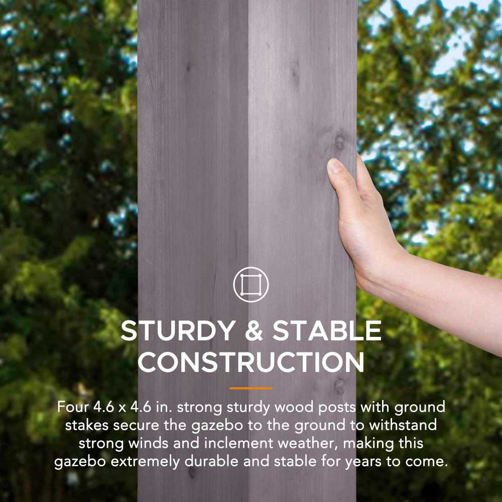 SUNJOY 13x15 Wooden Gazebo with Translucent Skylight and Ceiling Hook.