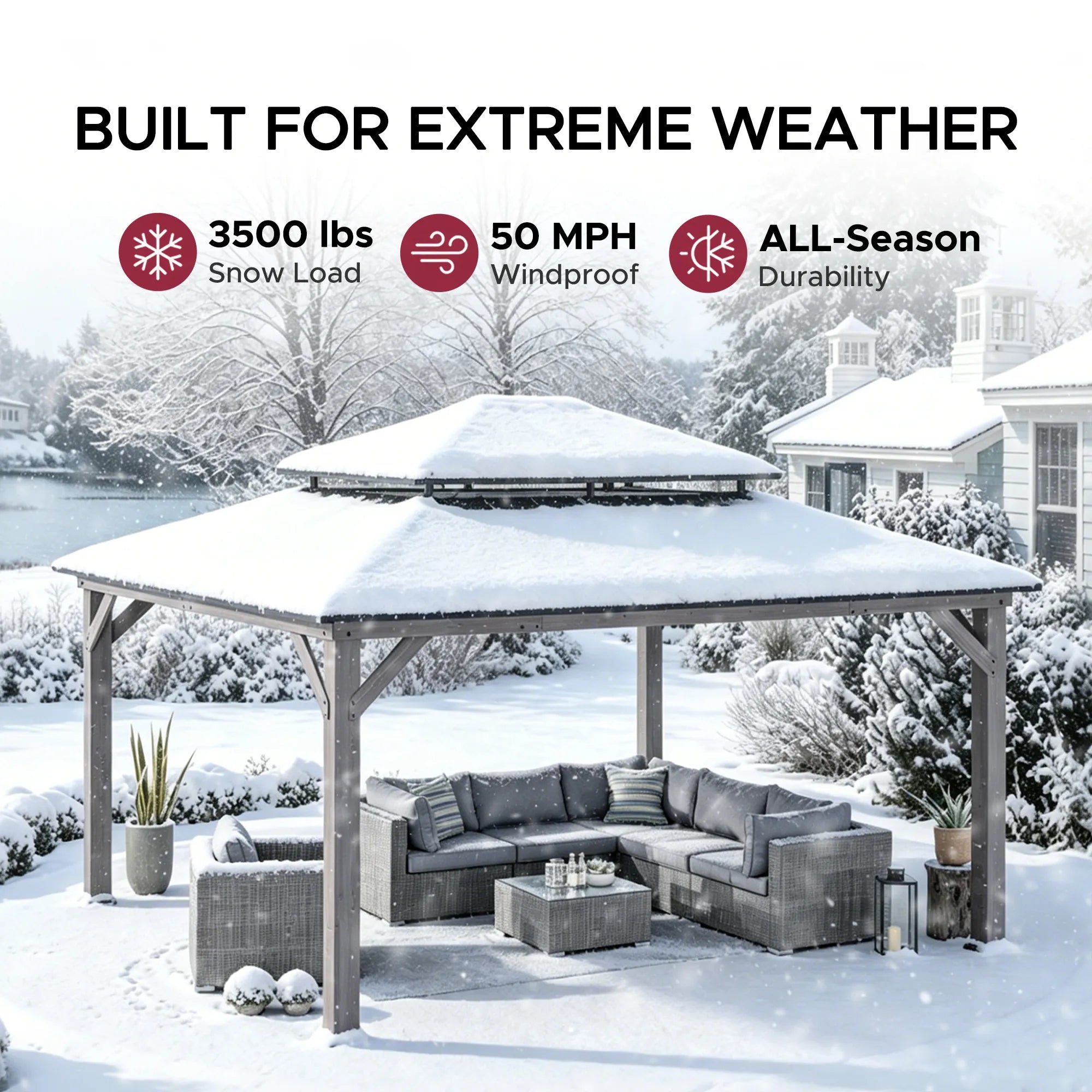 SUNJOY 13x15 2-Tier Wooden Frame Gazebo with Ceiling Hook