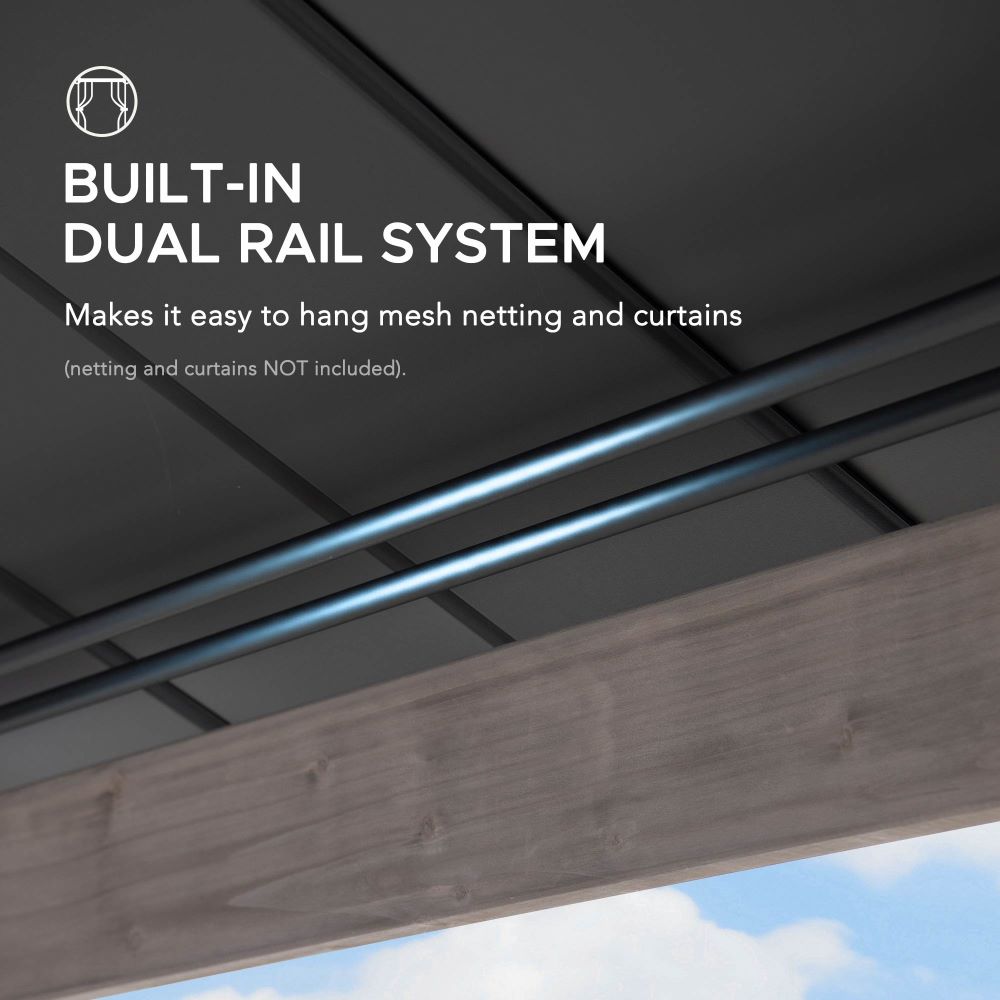 SUNJOY Outdoor Patio 13x15 2-Tier Wooden Frame Backyard Hardtop Gazebo with Ceiling Hook.