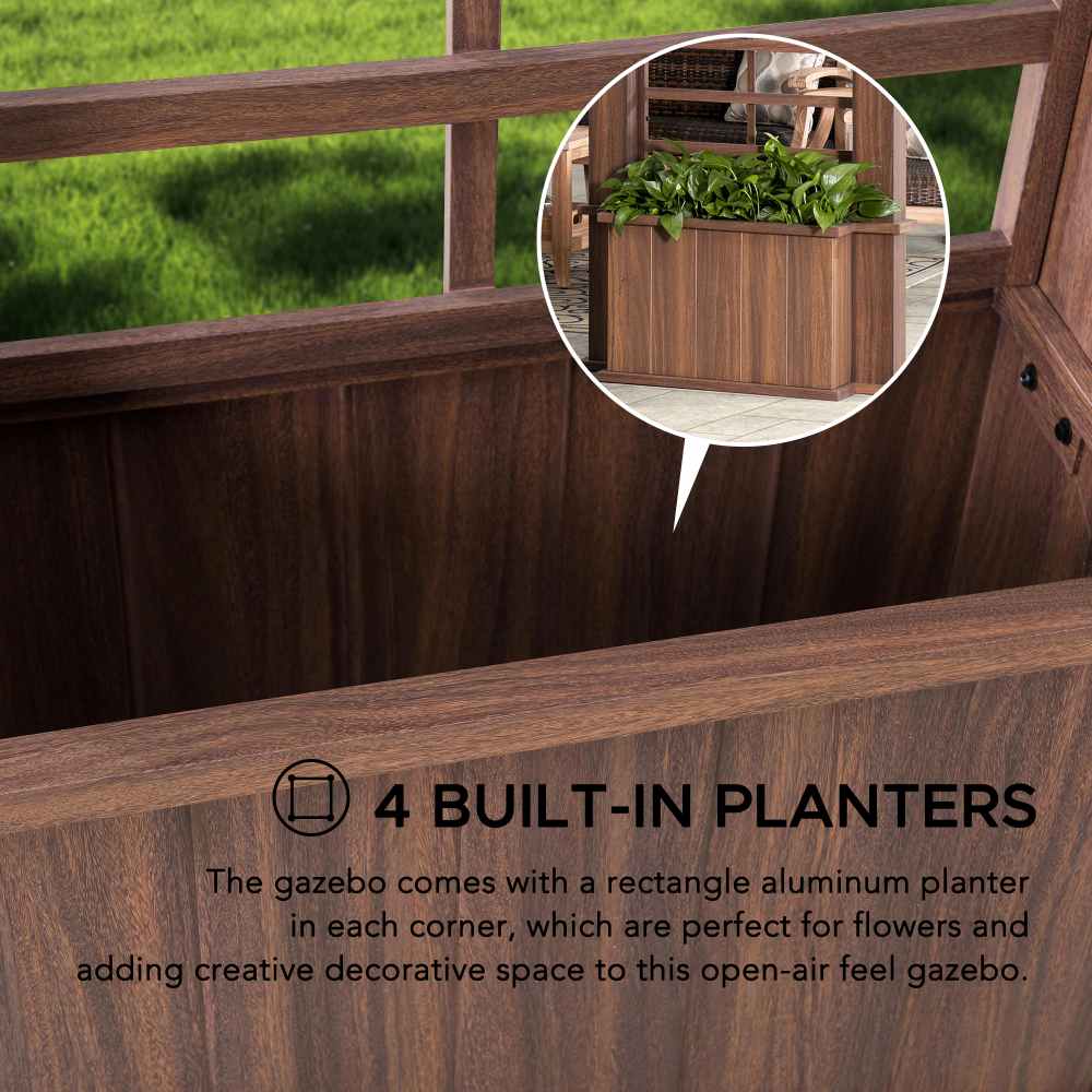 SUNJOY 13x15 Hardtop Gazebo Outdoor Black Steel Roof Gazebo Backyard Aluminum Framed Gazebo with Planters and Ceiling Hook