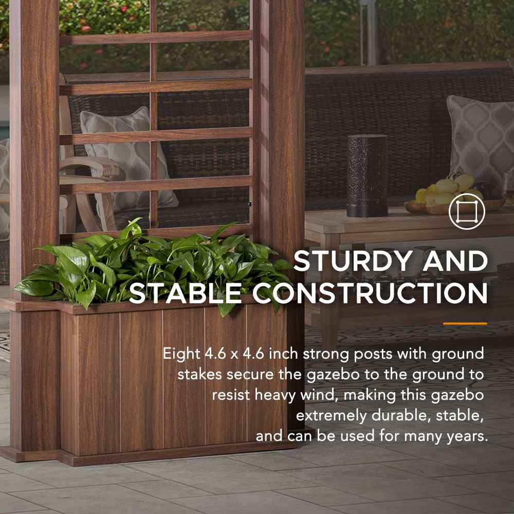 SUNJOY 13x15 Hardtop Gazebo Outdoor Black Steel Roof Gazebo Backyard Aluminum Framed Gazebo with Planters and Ceiling Hook