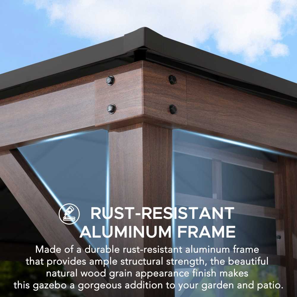 SUNJOY 13x15 Hardtop Gazebo Outdoor Black Steel Roof Gazebo Backyard Aluminum Framed Gazebo with Planters and Ceiling Hook