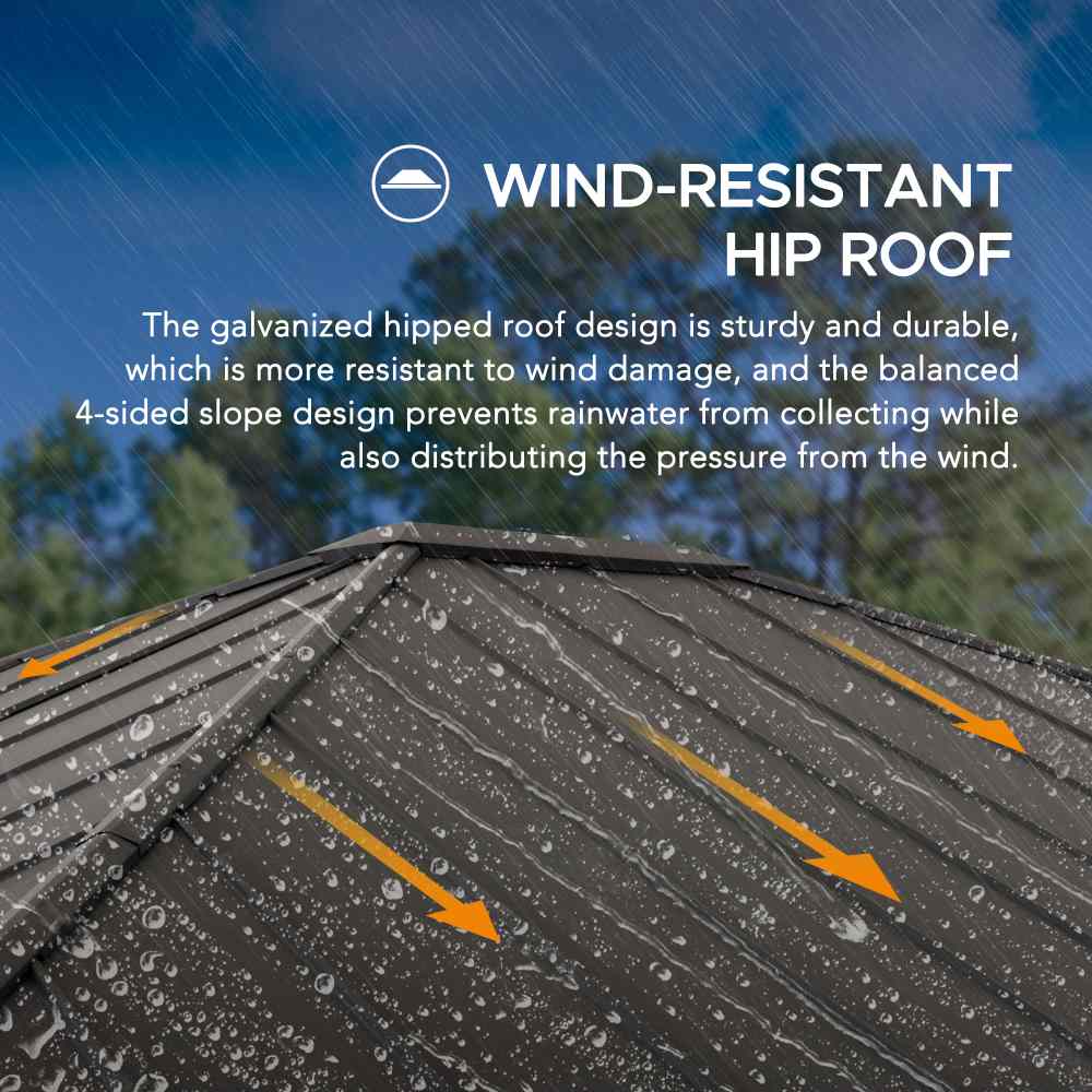 SUNJOY 13x15 Hardtop Gazebo Outdoor Black Steel Roof Gazebo Backyard Aluminum Framed Gazebo with Planters and Ceiling Hook