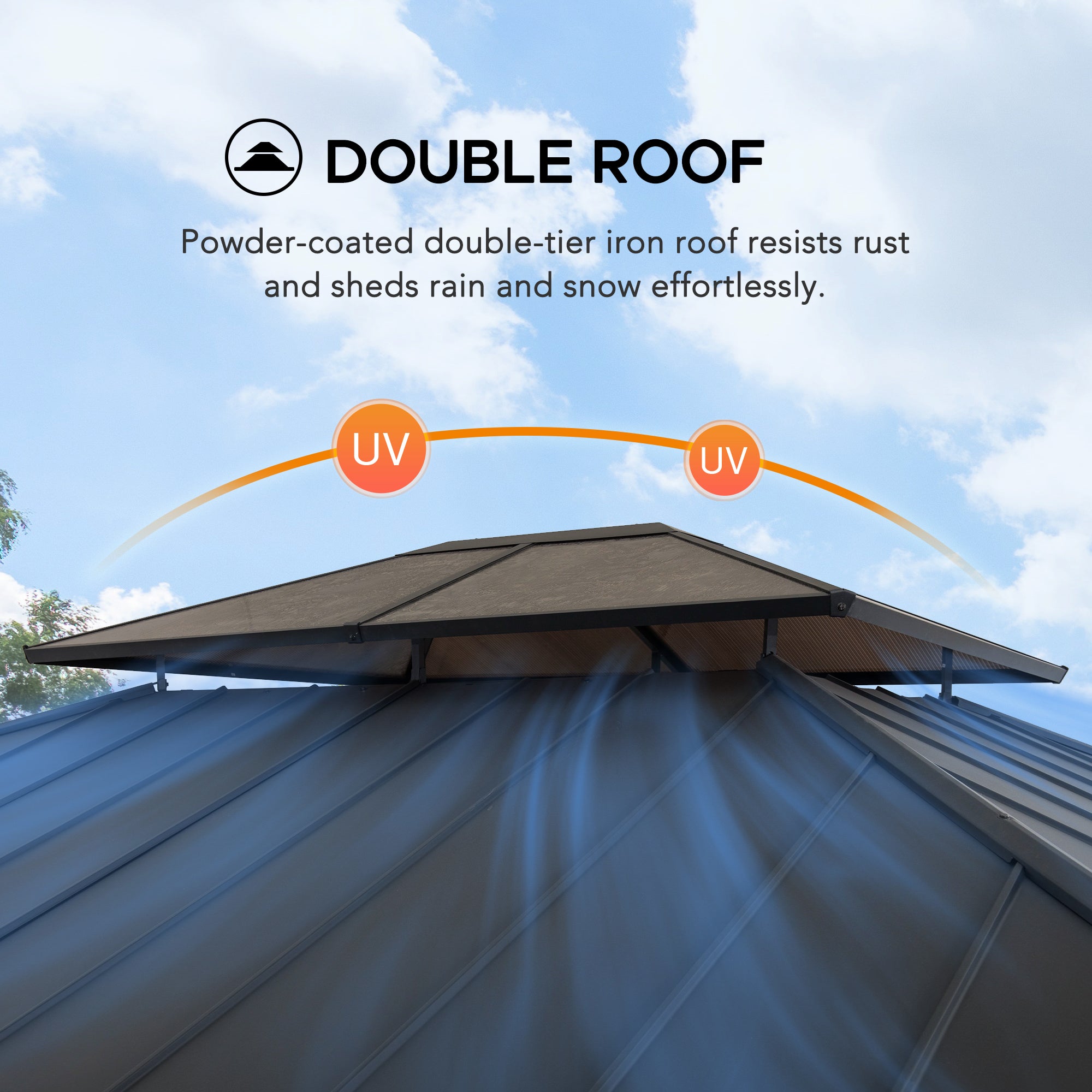 SUNJOY Hardtop Gazebo, Wood Grain Aluminum Frame Metal Gazebo with 2-Tier Steel Roof and Hook