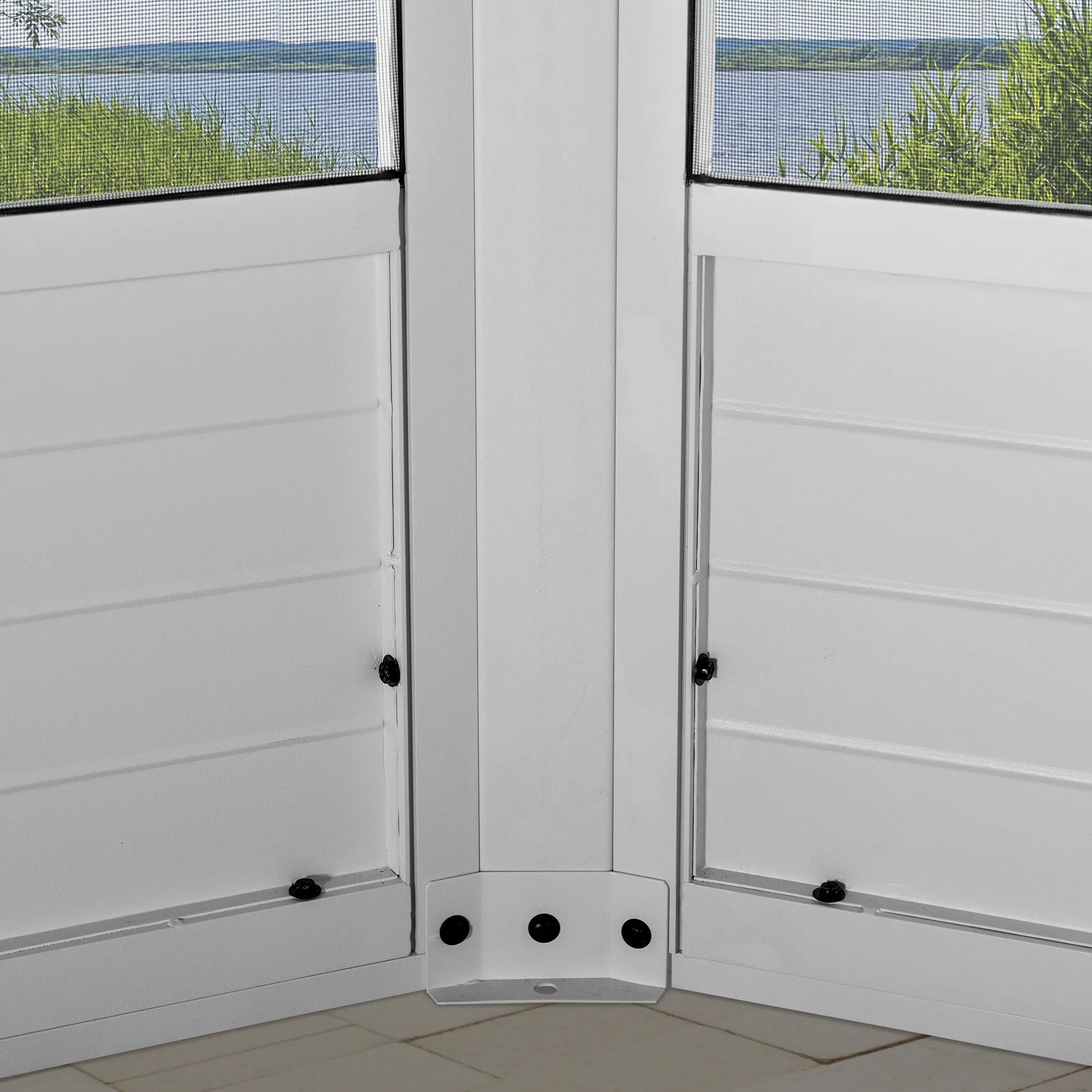 SUNJOY 12 ft. x 16 ft. Cape Blue Hardtop Screenhouse - White/Tan