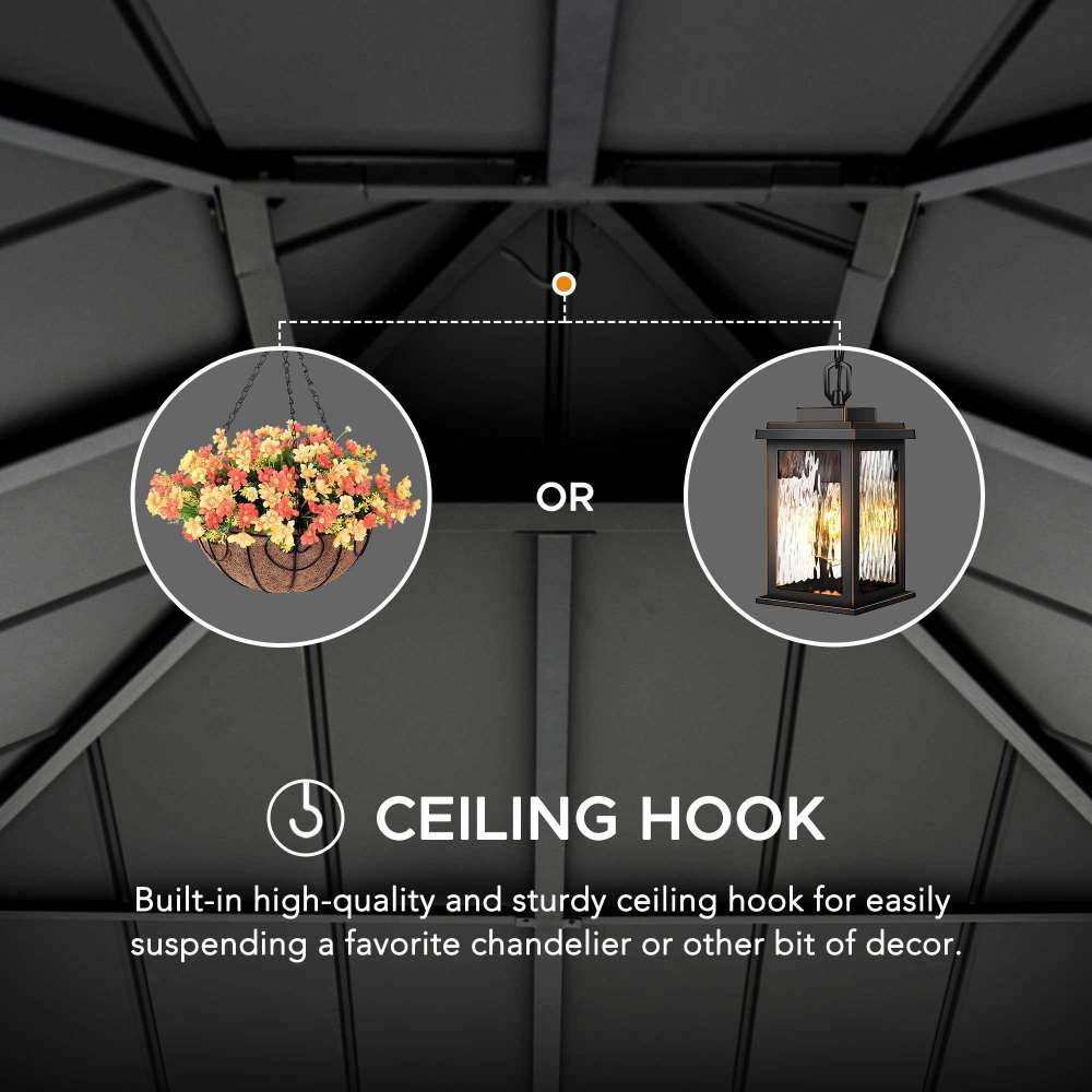 SUNJOY 10x10 Hardtop Gazebo with Aluminum Frame, Netting, and Curtain.