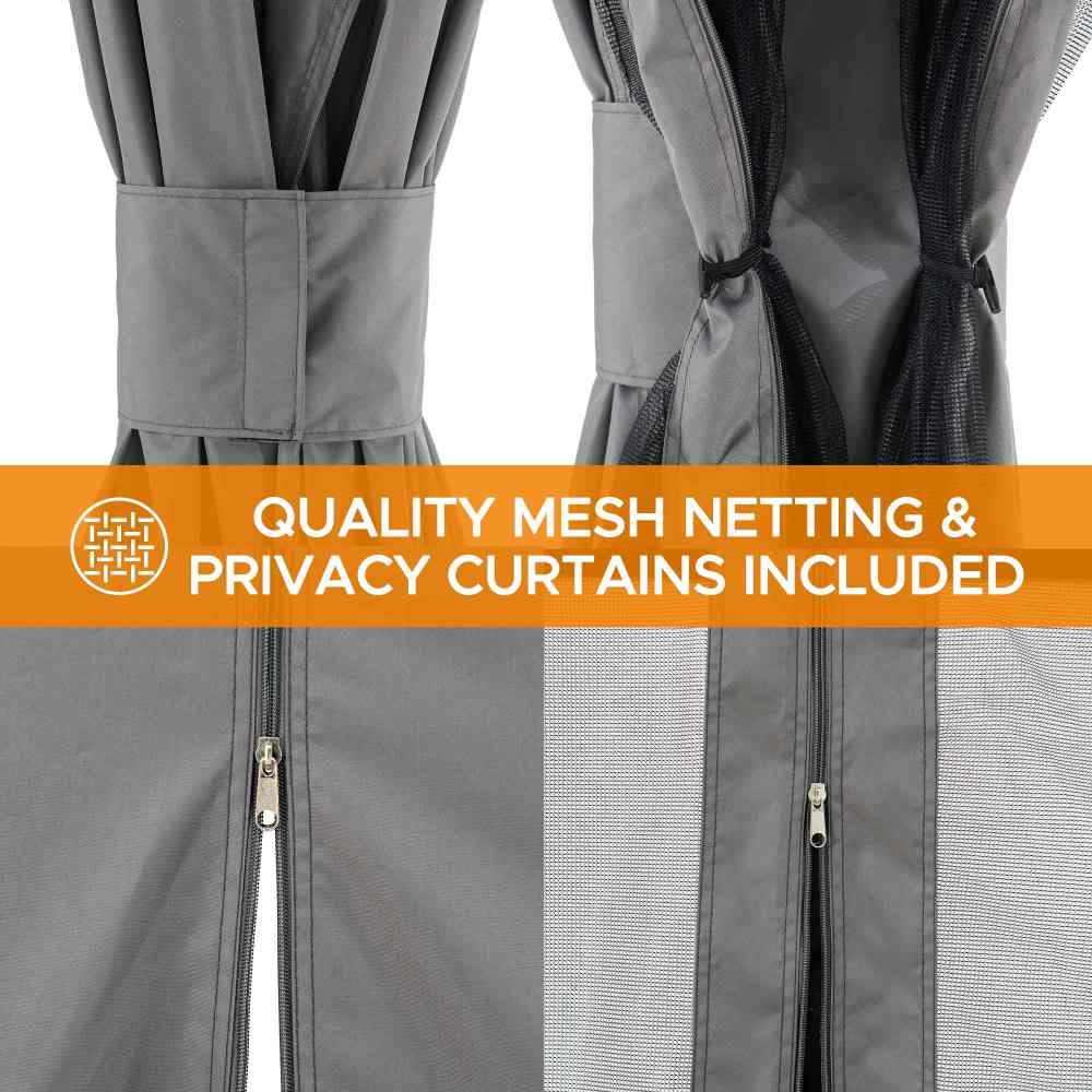 SUNJOY 10x10 Hardtop Gazebo with Aluminum Frame, Netting, and Curtain.