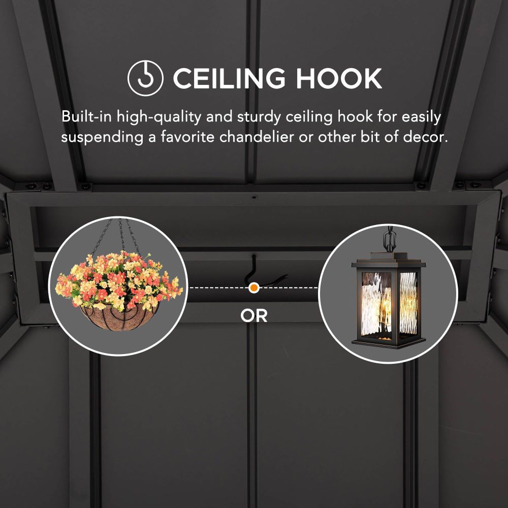 SUNJOY Outdoor Patio 12x14 Solar Powered Backyard Hardtop Wooden Gazebo with LED Light and Bluetooth Sound