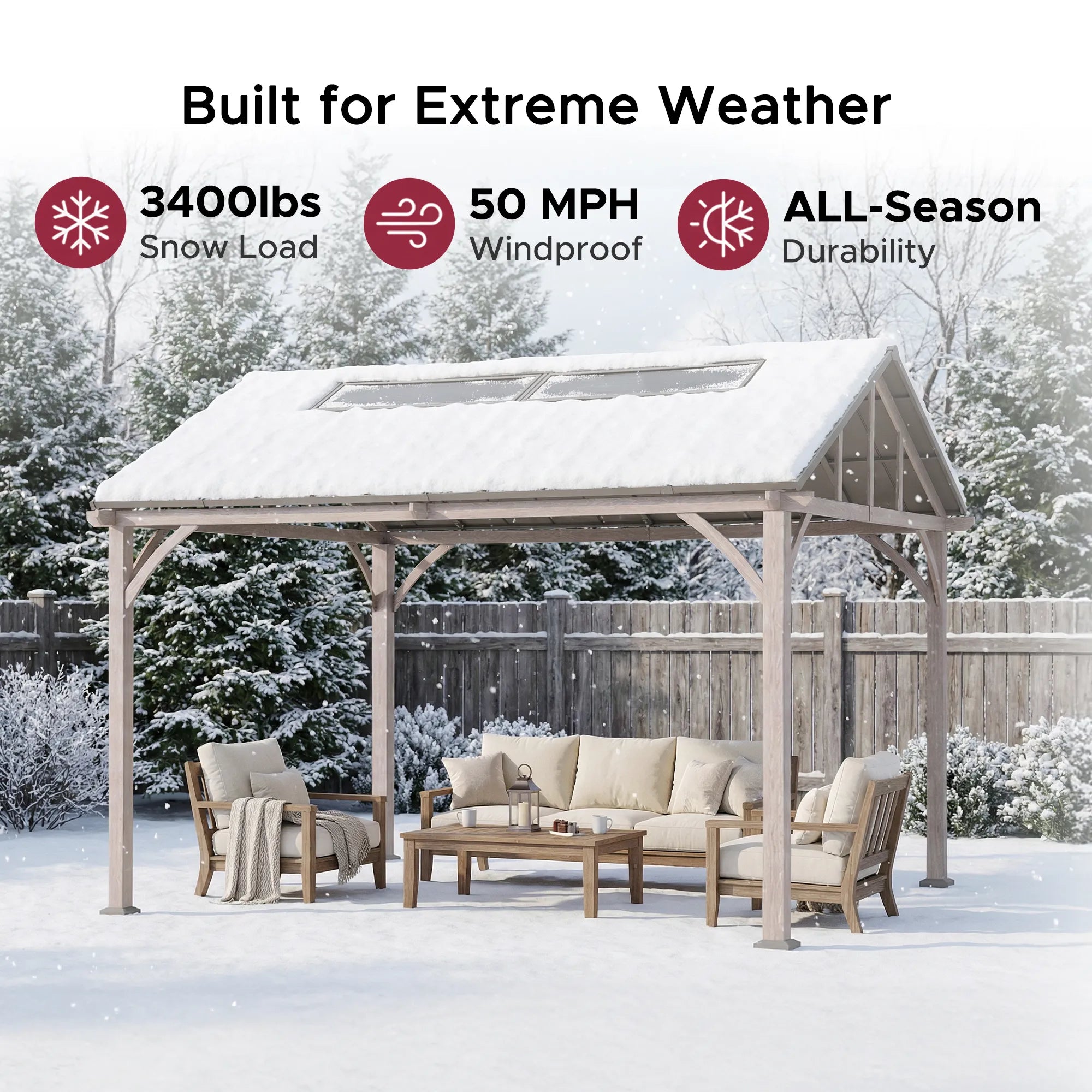 SUNJOY 11x13 Wood Finish Hardtop Gazebo with Extra-Tall Galvanized Steel Roof and PC Boards