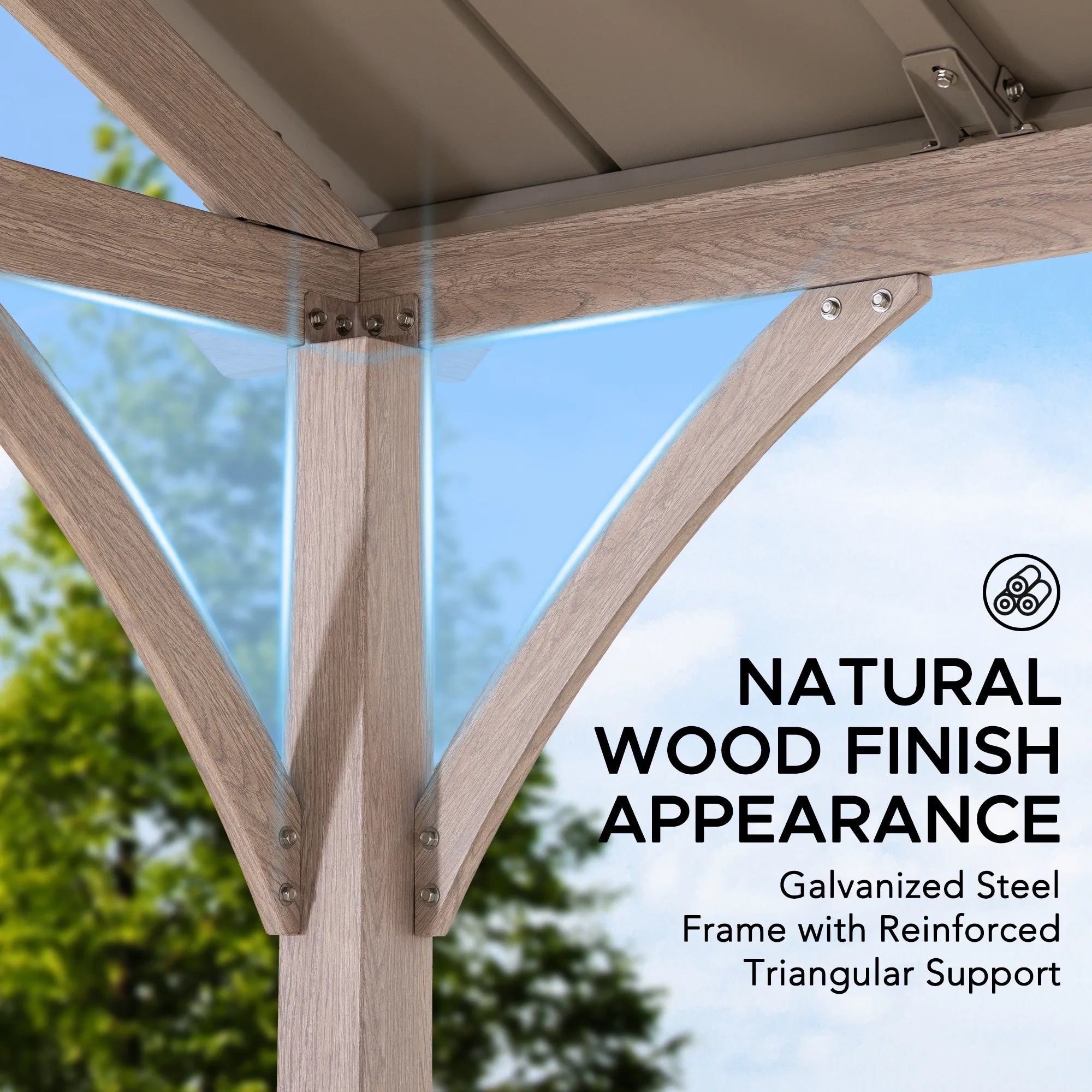 SUNJOY 11X13 Wood Finish Hardtop Gazebo with Galvanized Steel Roof and PC Boards