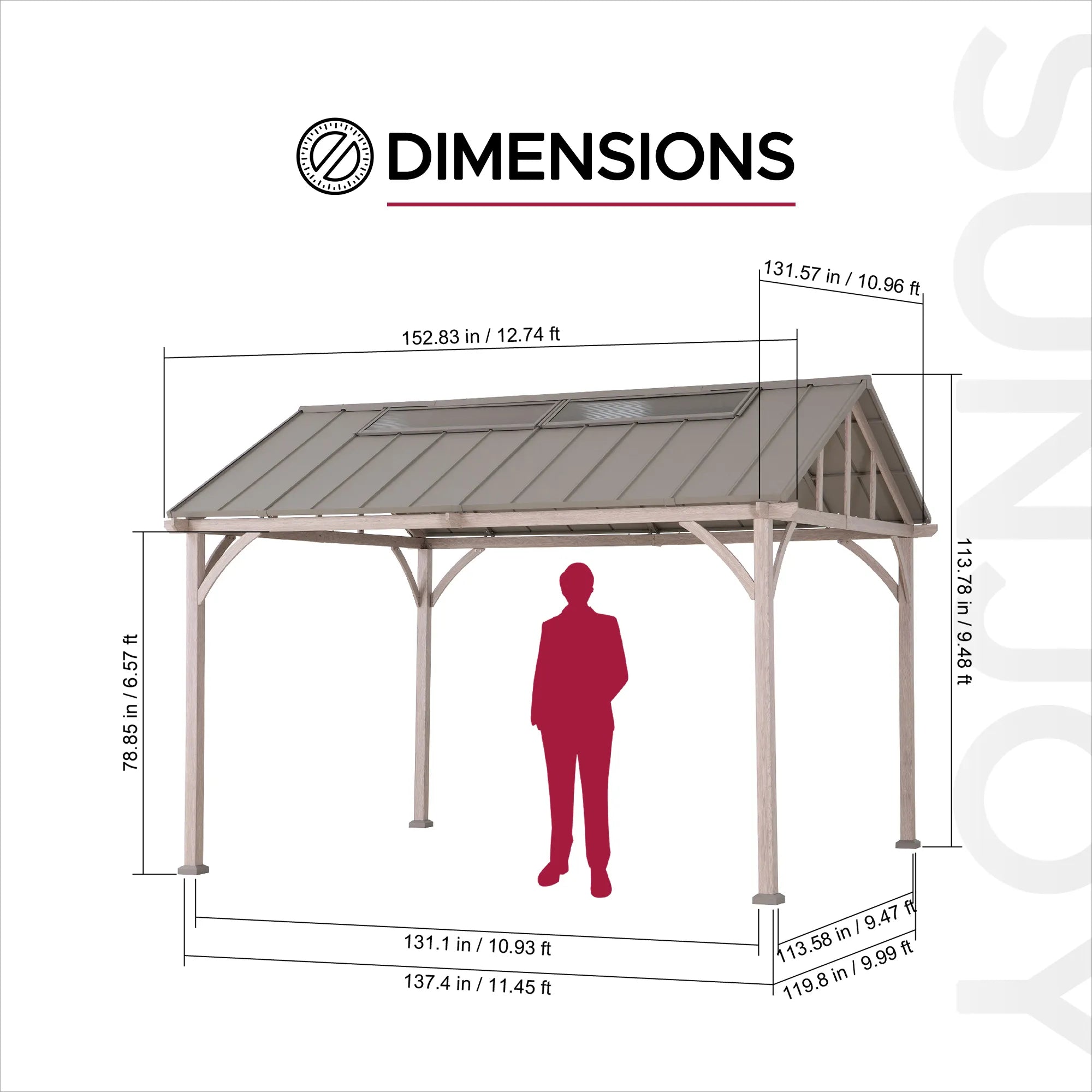 SUNJOY 11x13 Wood Finish Hardtop Gazebo with Galvanized Steel Roof and PC Boards