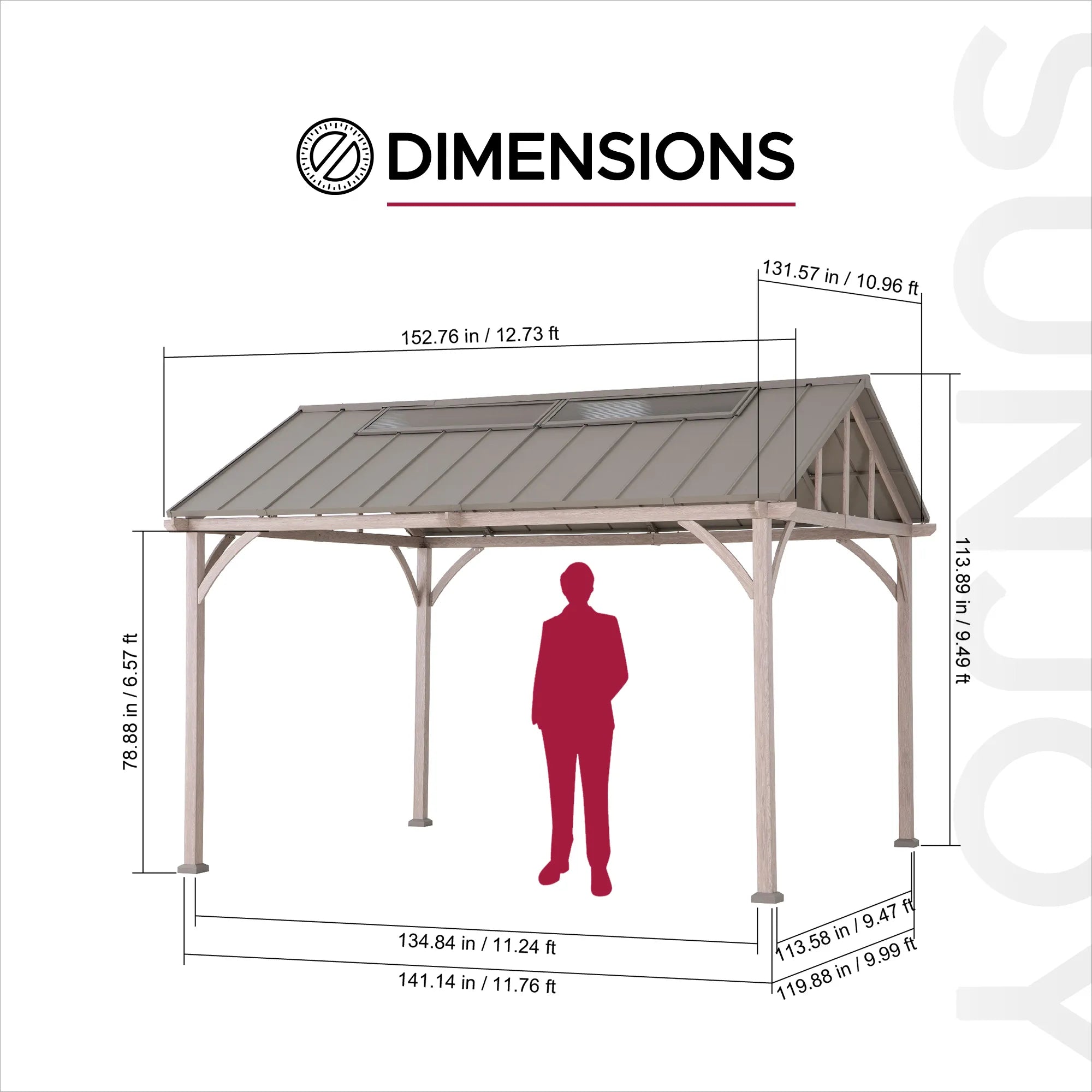 SUNJOY 11x13 Wood Finish Hardtop Gazebo with Galvanized Steel Roof and PC Boards