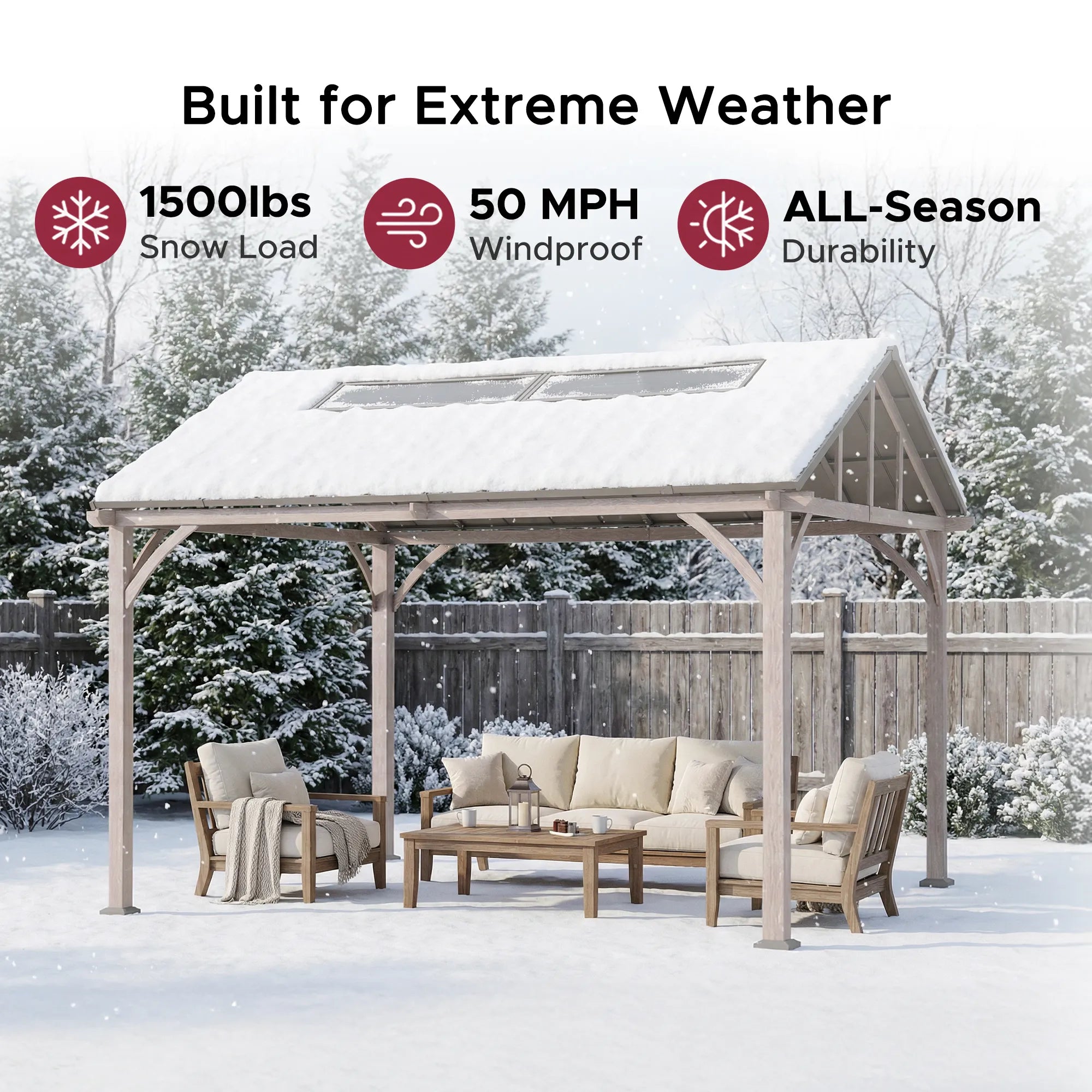 SUNJOY 11x13 Wood Finish Hardtop Gazebo with Extra-Tall Galvanized Steel Roof and PC Boards