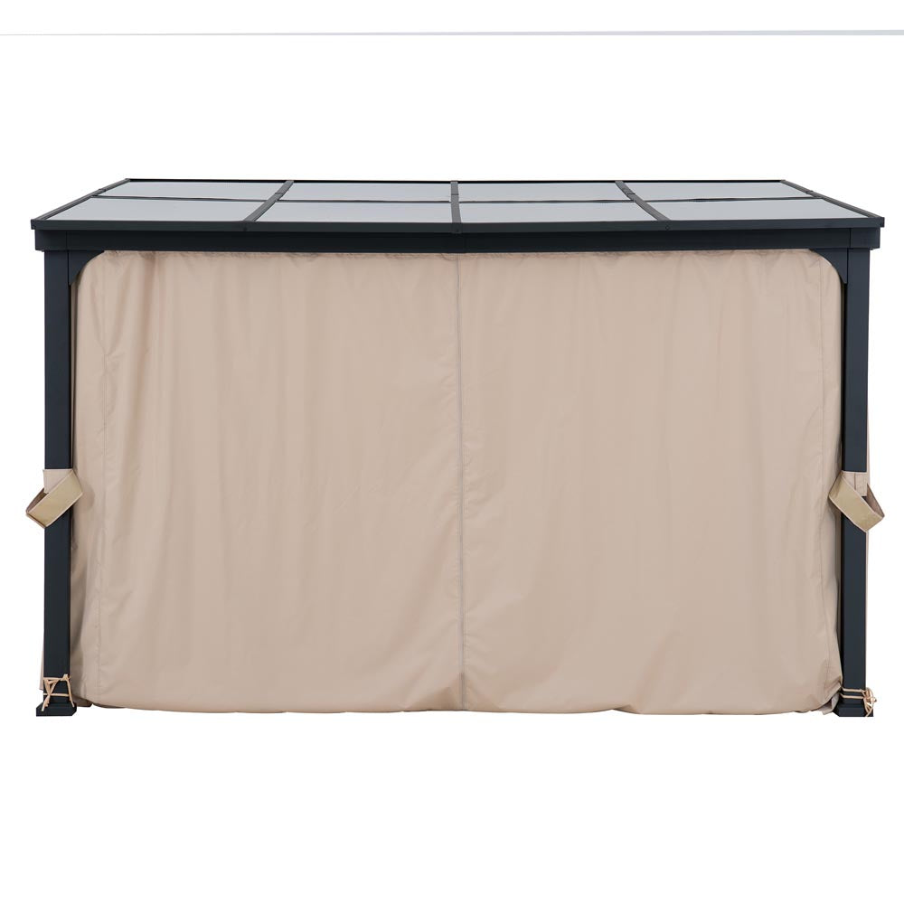 SUNJOY Merriam Wall Mounted Gazebo, Black Aluminum & Metal Frame Lean to Gazebo with Curtains and Netting