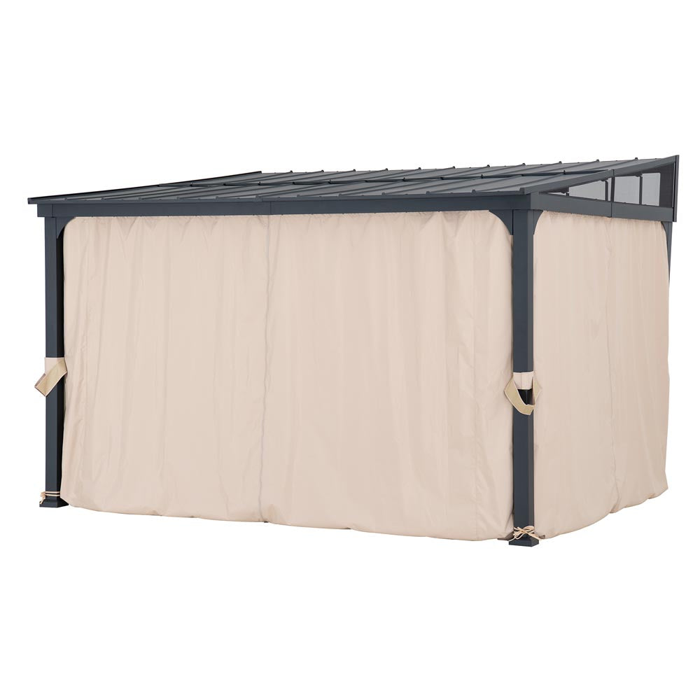 SUNJOY Merriam Wall Mounted Gazebo, Black Aluminum & Metal Frame Lean to Gazebo with Curtains and Netting