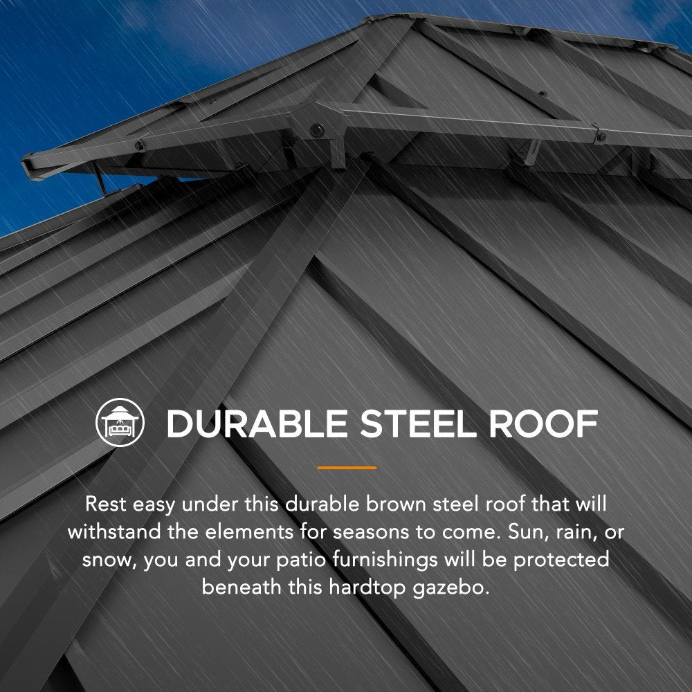 SUNJOY 10x12 ft. Wood Gazebo, Outdoor Patio Steel Hardtop Gazebo, Cedar Framed Wooden Gazebo with 2-tier Metal Roof and Ceiling Hook