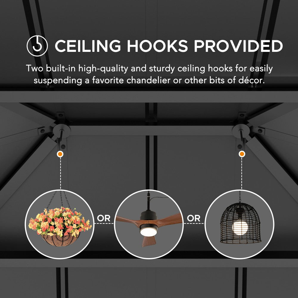 SUNJOY 10x12 ft. Wood Gazebo, Outdoor Patio Steel Hardtop Gazebo, Cedar Framed Wooden Gazebo with 2-tier Metal Roof and Ceiling Hook