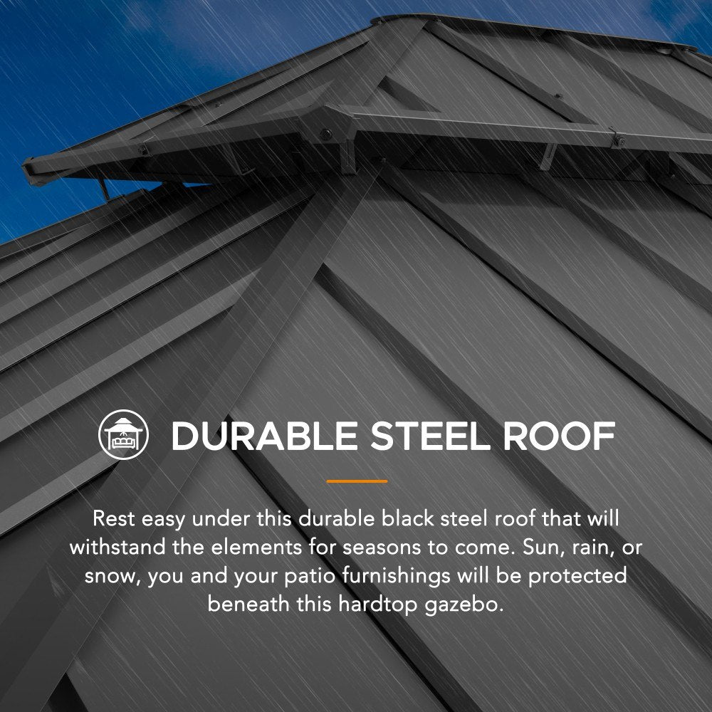 SUNJOY 10x12 ft. Wood Gazebo, Outdoor Patio Steel Hardtop Gazebo, Cedar Framed Wooden Gazebo with 2-tier Metal Roof and Ceiling Hook