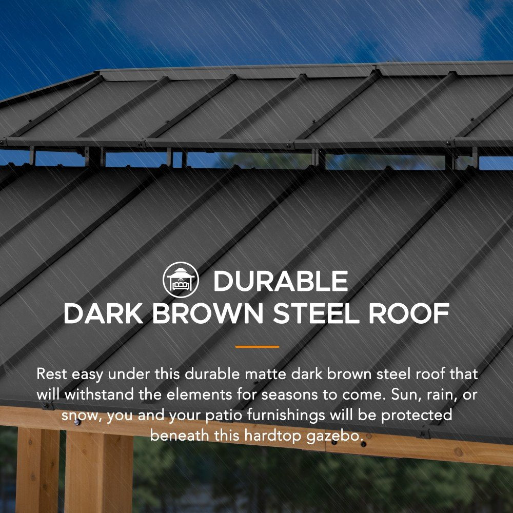 SUNJOY 12x20 Hardtop Gazebo Patio Wooden Frame Outdoor Gazebo, Rectangle Double Tiered Metal Hardtop Gazebo with Dual Rails and Ceiling Hook