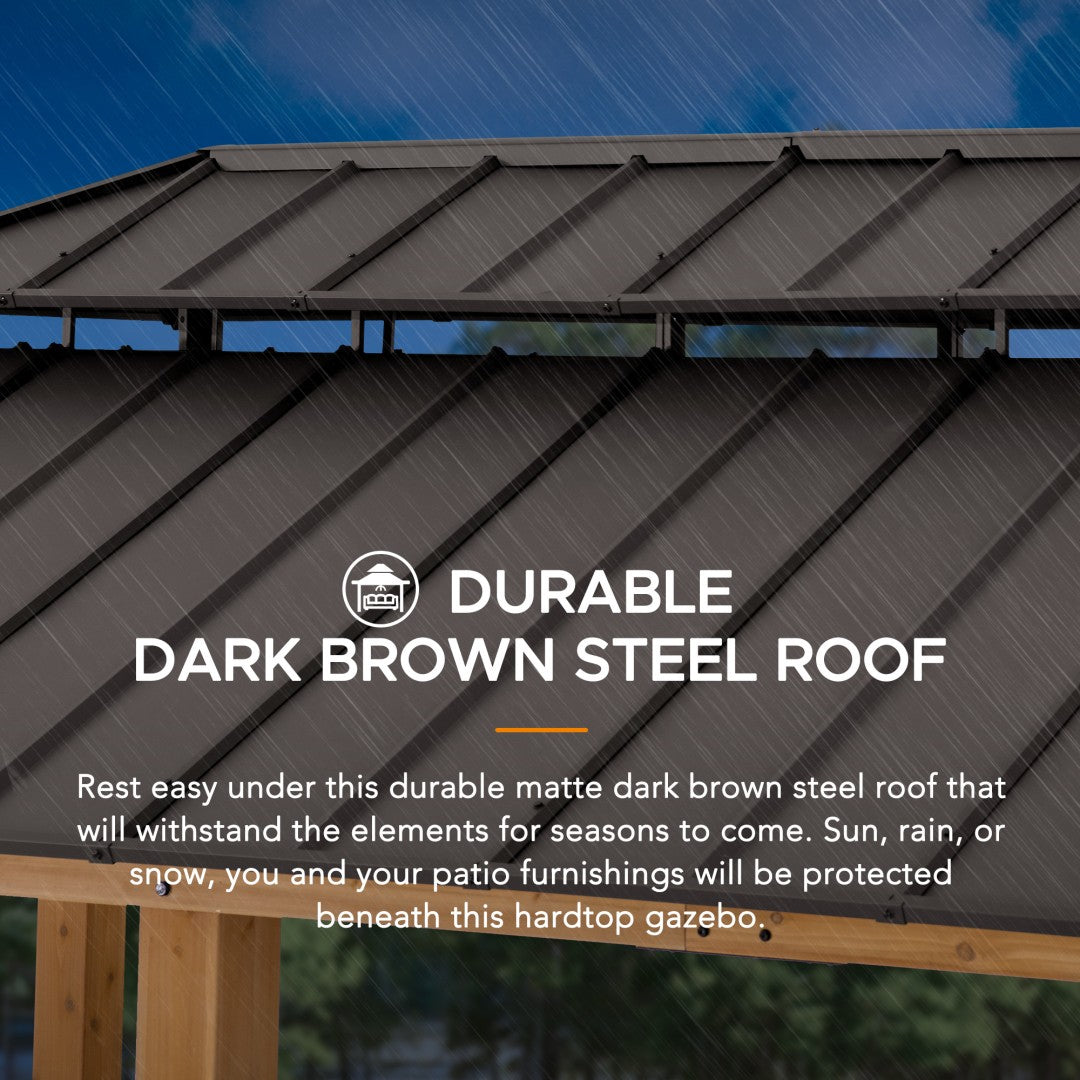 SUNJOY 12x20 Wooden Frame Hardtop Gazebo with Rectangle Double Tier and Ceiling Hook - Standard Natural Cedar