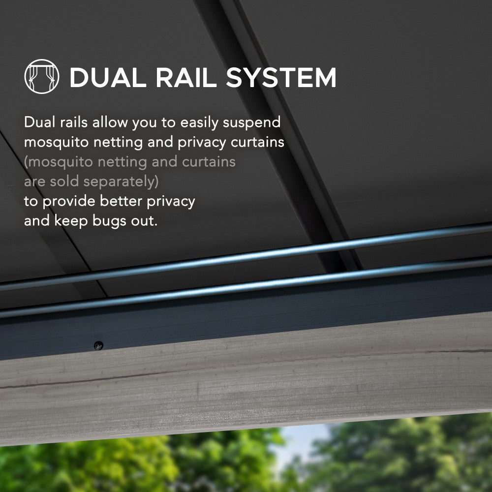 SUNJOY 12x20 Hardtop Gazebo Patio Wooden Frame Outdoor Gazebo, Rectangle Double Tiered Metal Hardtop Gazebo with Dual Rails and Ceiling Hook