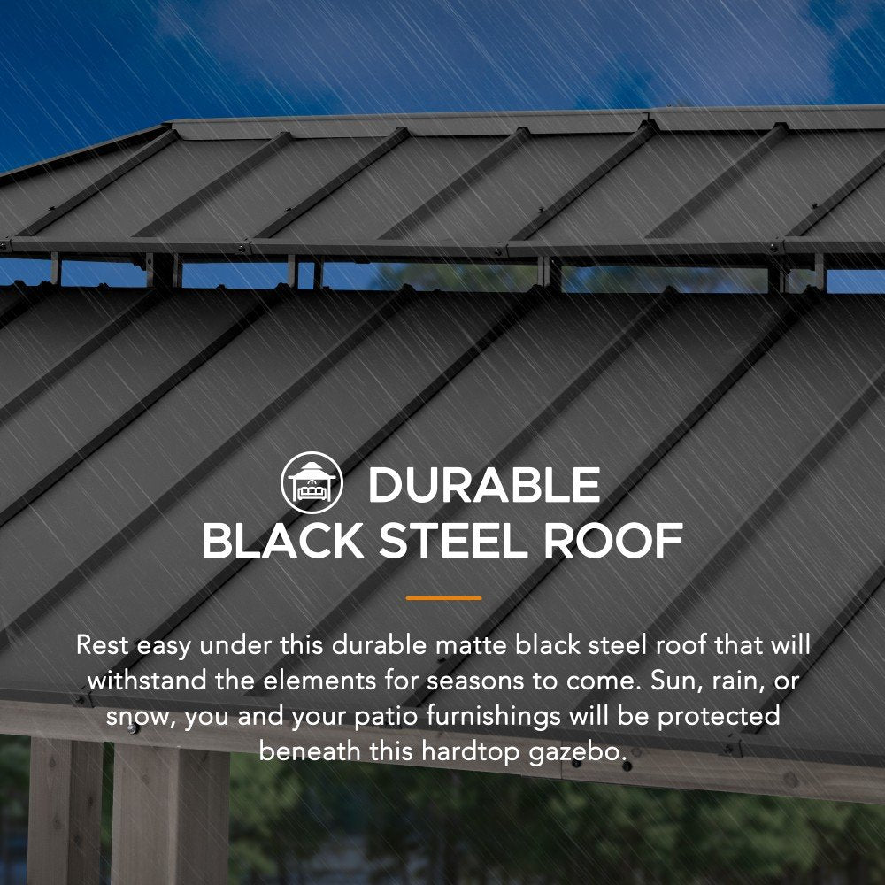 SUNJOY 12x20 Hardtop Gazebo Patio Wooden Frame Outdoor Gazebo, Rectangle Double Tiered Metal Hardtop Gazebo with Dual Rails and Ceiling Hook