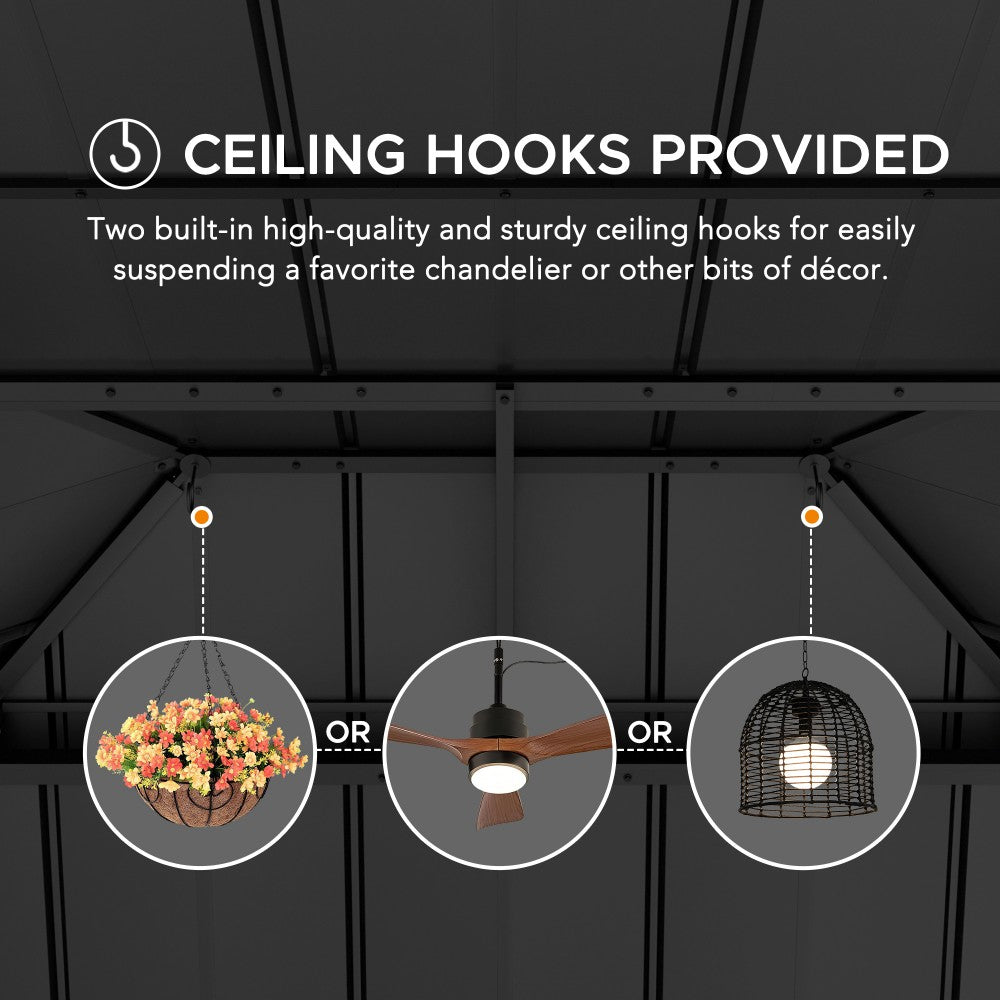 SUNJOY 12x16 ft. Wood Gazebo, Outdoor Patio Steel Hardtop Gazebo, Cedar Framed Wooden Gazebo with 2-tier Metal Roof and Ceiling Hook