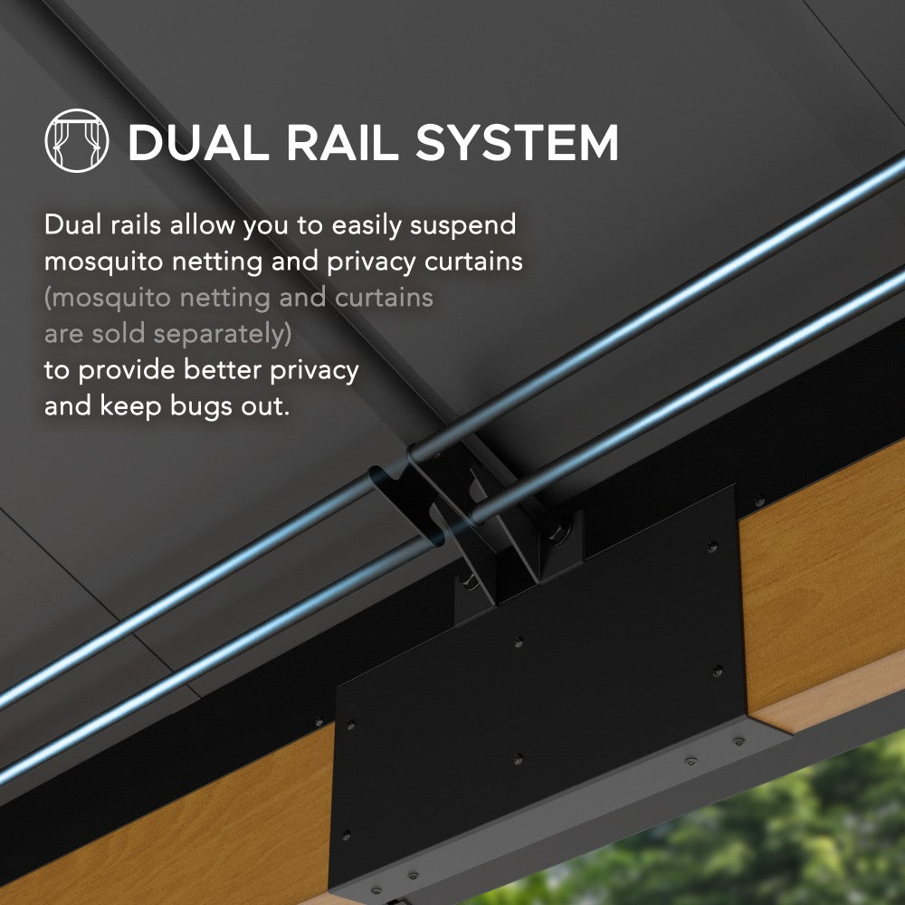 SUNJOY 12x16 ft. Wood Gazebo, Outdoor Patio Steel Hardtop Gazebo, Cedar Framed Wooden Gazebo with 2-tier Metal Roof and Ceiling Hook