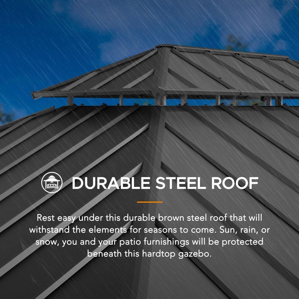 SUNJOY 12x16 ft. Wood Gazebo, Outdoor Patio Steel Hardtop Gazebo, Cedar Framed Wooden Gazebo with 2-tier Metal Roof and Ceiling Hook