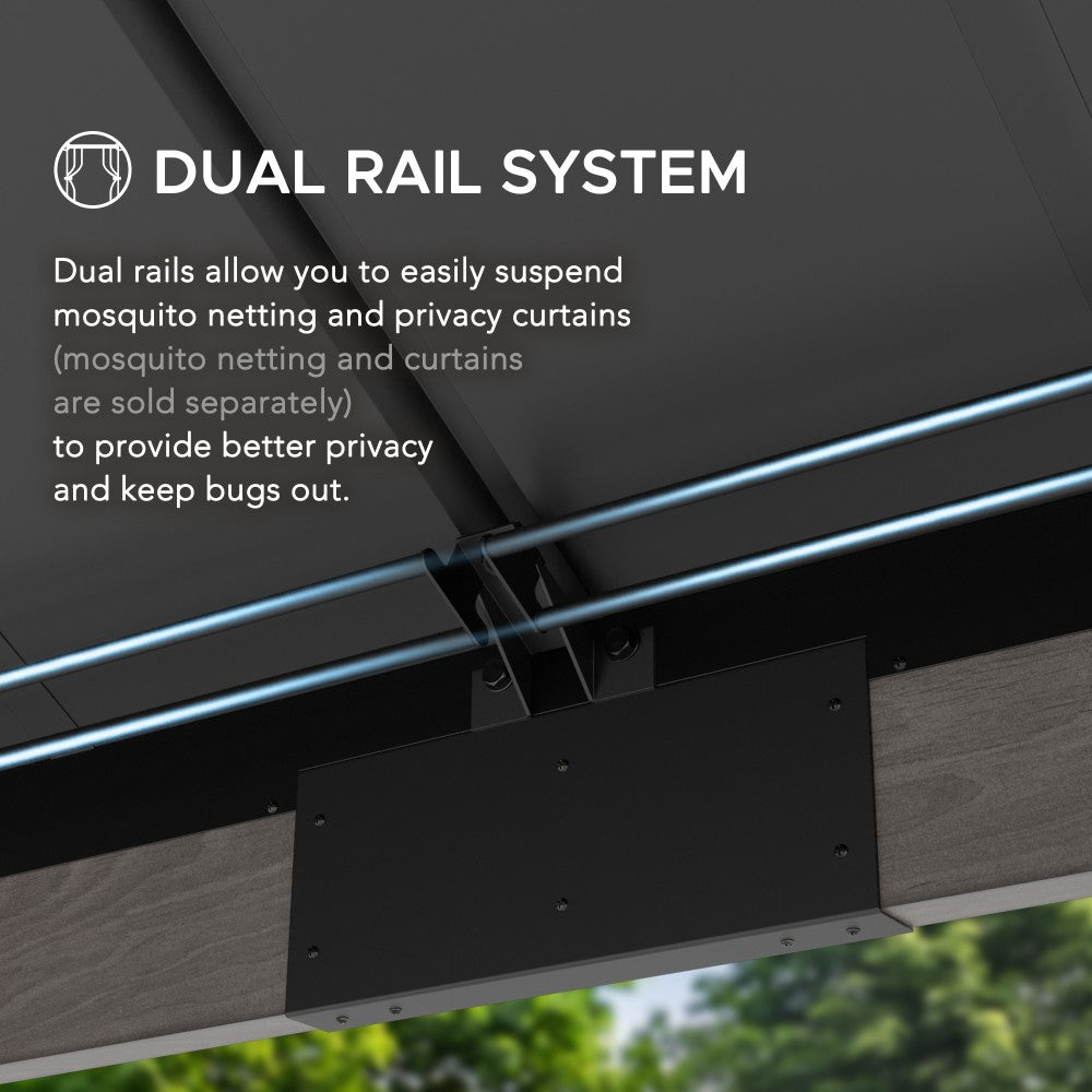SUNJOY 12x16 ft. Wood Gazebo, Outdoor Patio Steel Hardtop Gazebo, Cedar Framed Wooden Gazebo with 2-tier Metal Roof and Ceiling Hook