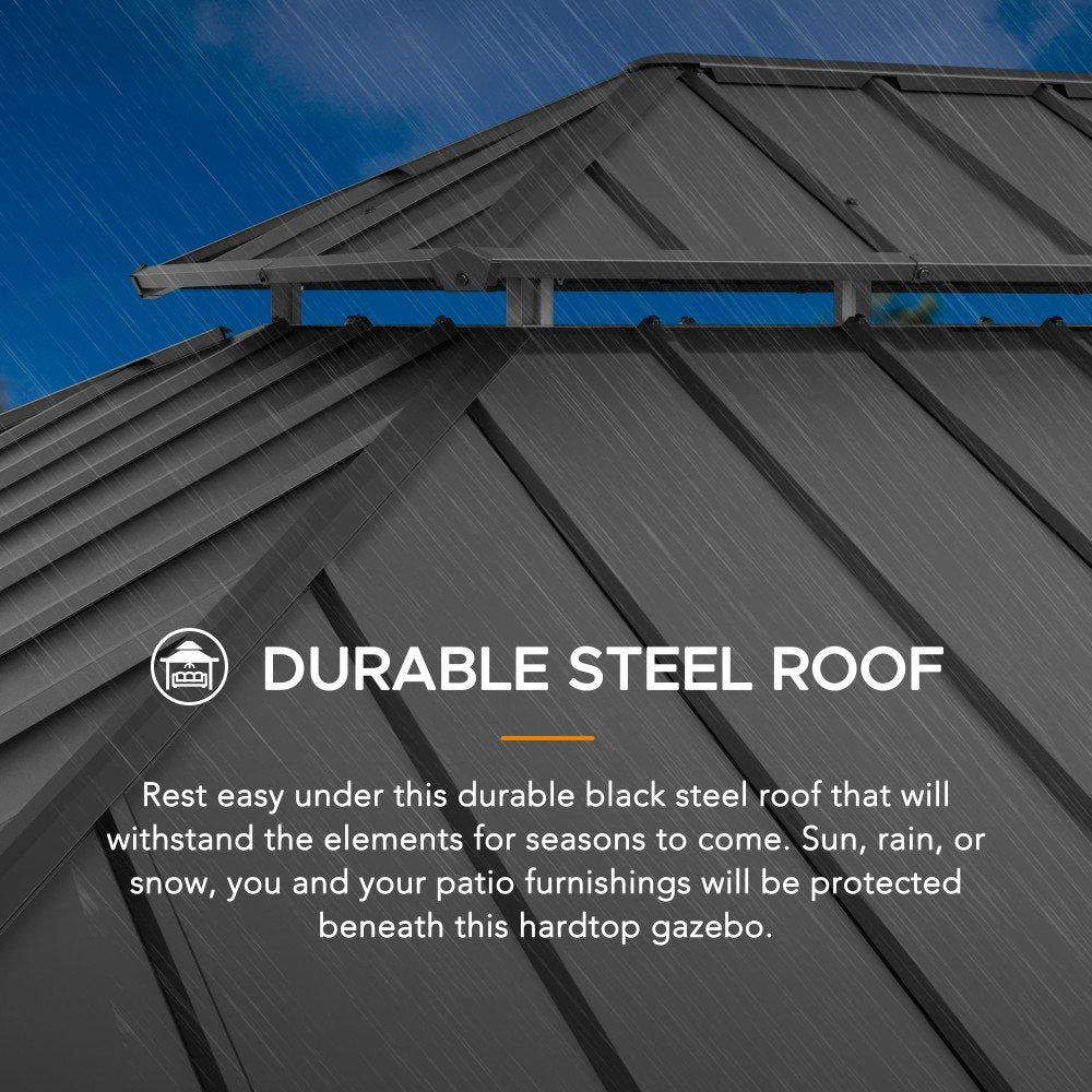 SUNJOY 12x16 ft. Wood Gazebo, Outdoor Patio Steel Hardtop Gazebo, Cedar Framed Wooden Gazebo with 2-tier Metal Roof and Ceiling Hook