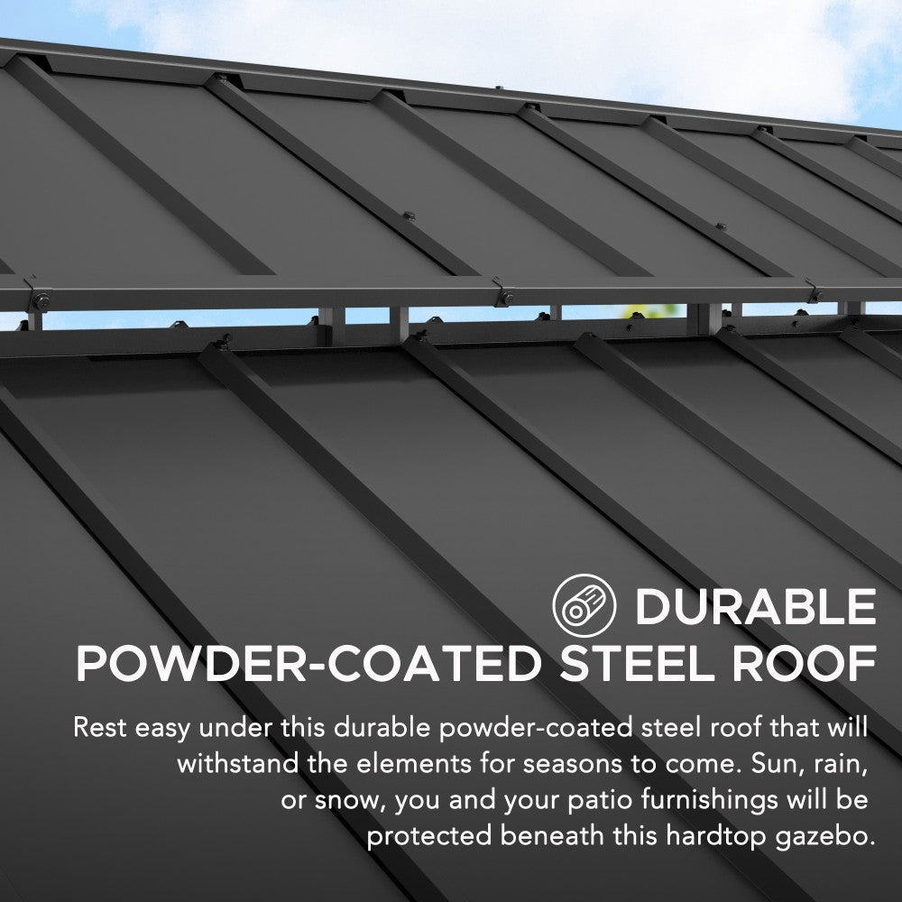 SUNJOY 12x20 Hardtop Gazebo Patio Wooden Frame Outdoor Gazebo, Rectangle Double Tiered Metal Hardtop Gazebo with Dual Rails and Ceiling Hook