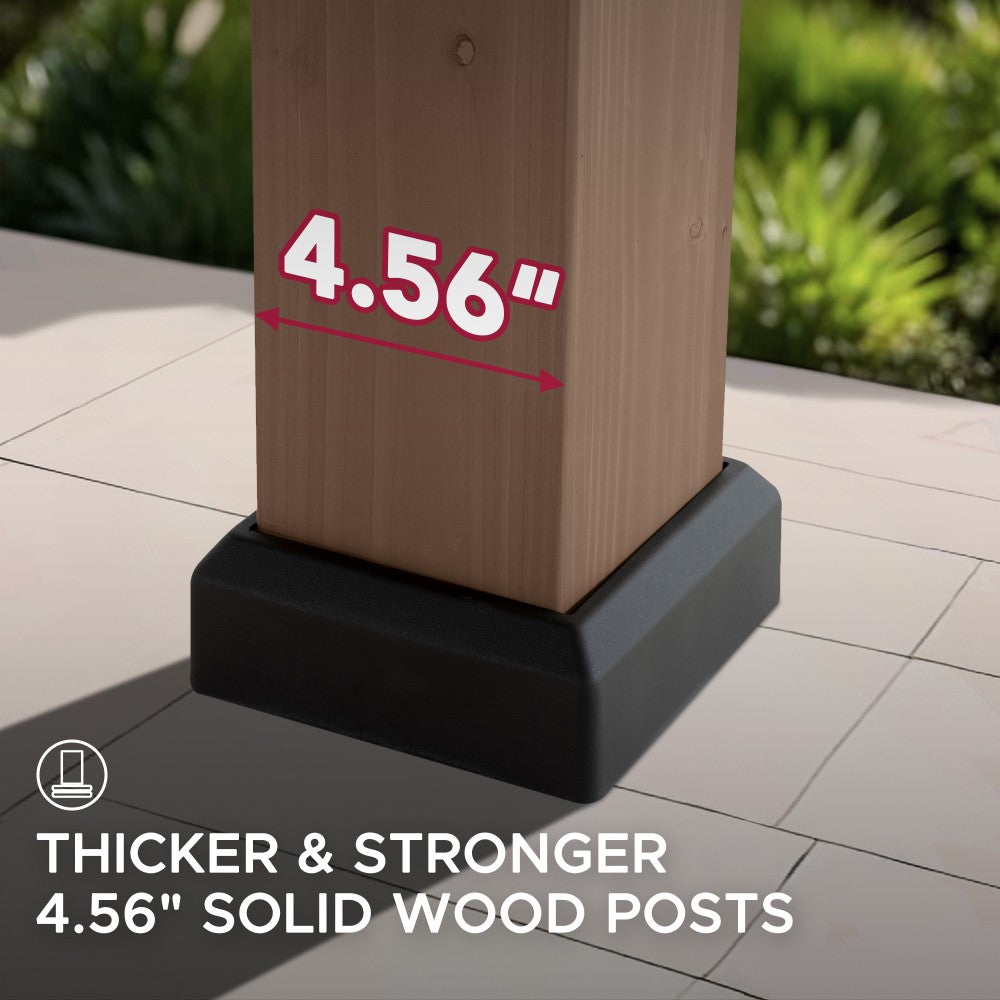 SUNJOY 12x20 Hardtop Gazebo Patio Wooden Frame Outdoor Gazebo, Rectangle Double Tiered Metal Hardtop Gazebo with Dual Rails and Ceiling Hook