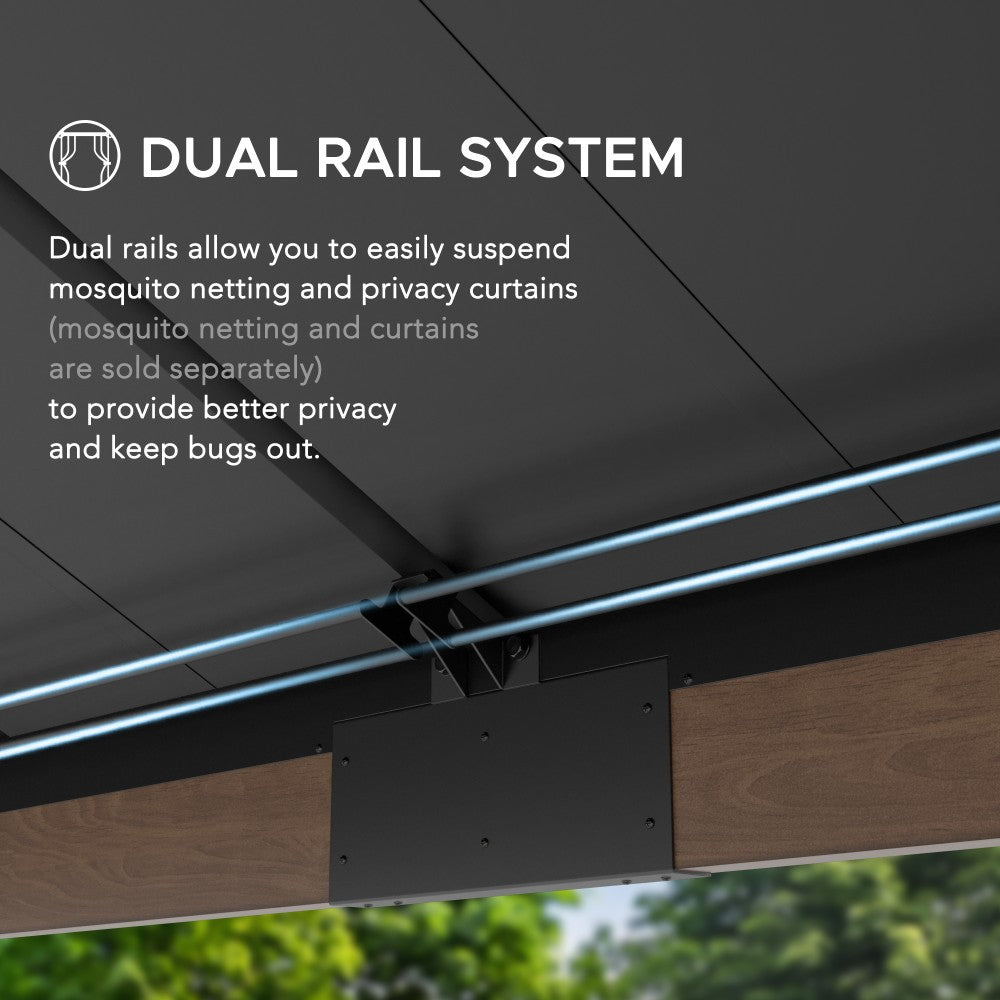 SUNJOY 12x20 Hardtop Gazebo Patio Wooden Frame Outdoor Gazebo, Rectangle Double Tiered Metal Hardtop Gazebo with Dual Rails and Ceiling Hook