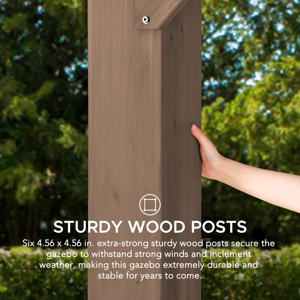 SUNJOY 12x20 Hardtop Gazebo Patio Wooden Frame Outdoor Gazebo, Rectangle Double Tiered Metal Hardtop Gazebo with Dual Rails and Ceiling Hook