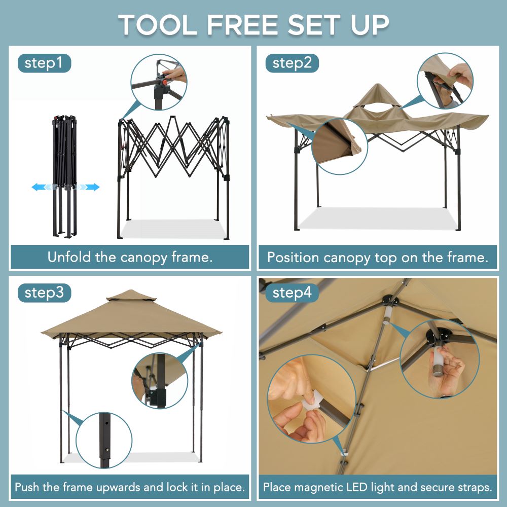 SUNJOY 5x8 Pop up Grill Gazebo with Magnetic LED Light and Carrying Bag
