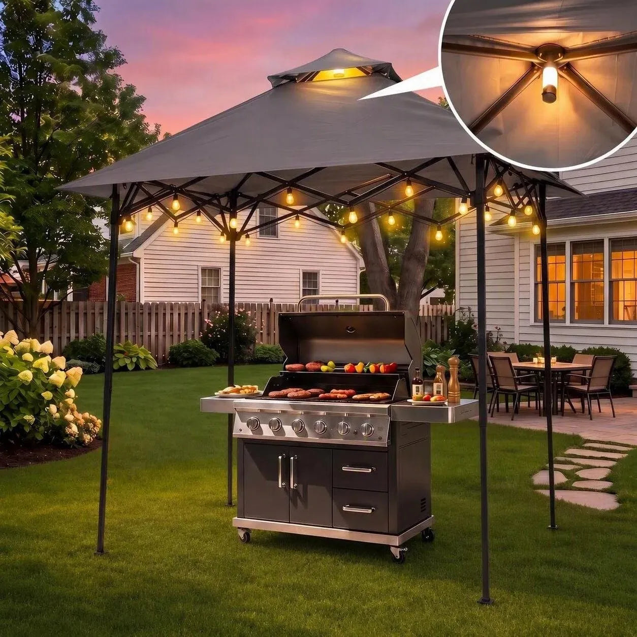 Nomad Extra-Tall Pop-Up Grill Gazebo, Height Adjustable - Gray, 8x5