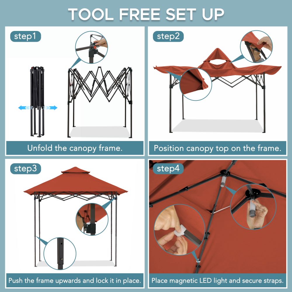 SUNJOY 5x8 Pop up Grill Gazebo with Magnetic LED Light and Carrying Bag