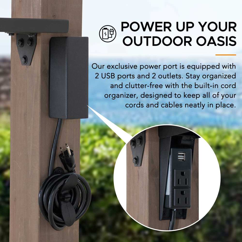 SUNJOY 8' x 12' Grill Gazebo, Wood Frame Hardtop Gazebo with Electrical Outlets and Shelves