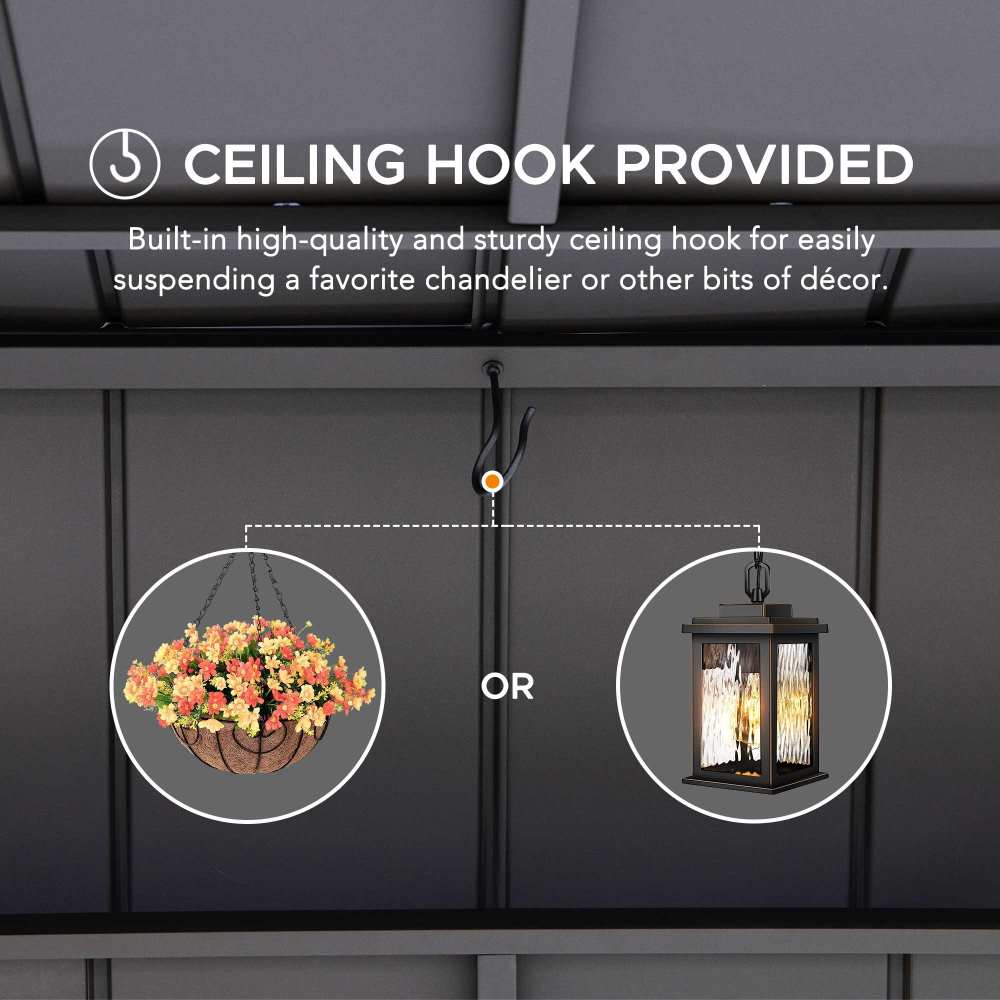 SUNJOY 8' x 12' Grill Gazebo, Wood Frame Hardtop Gazebo with Electrical Outlets and Shelves