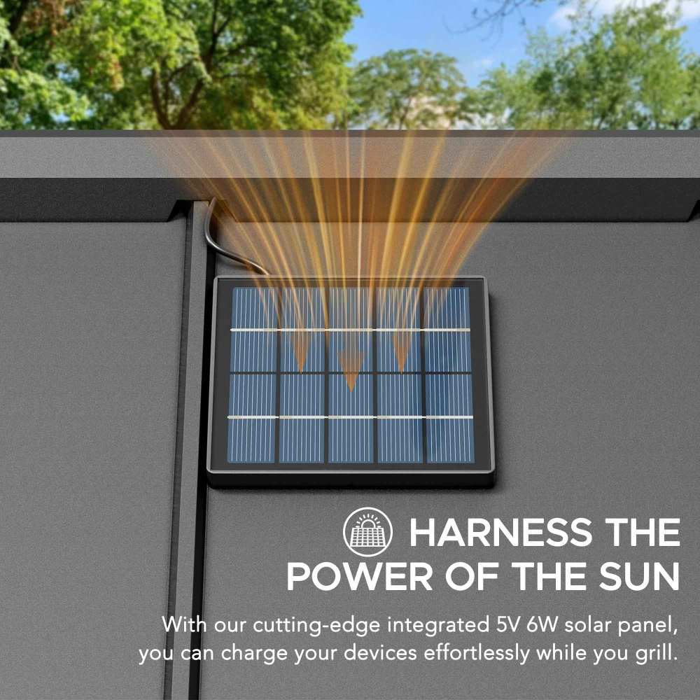 SUNJOY Grill Gazebo, 8x12 Cedar Frame Hardtop Gazebo with Solar Power and Shelves